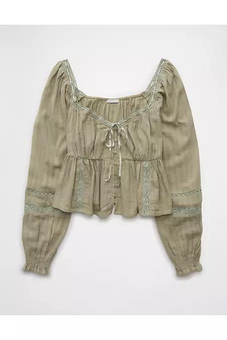AE Long-Sleeve Babydoll Blouse Women's Product Image