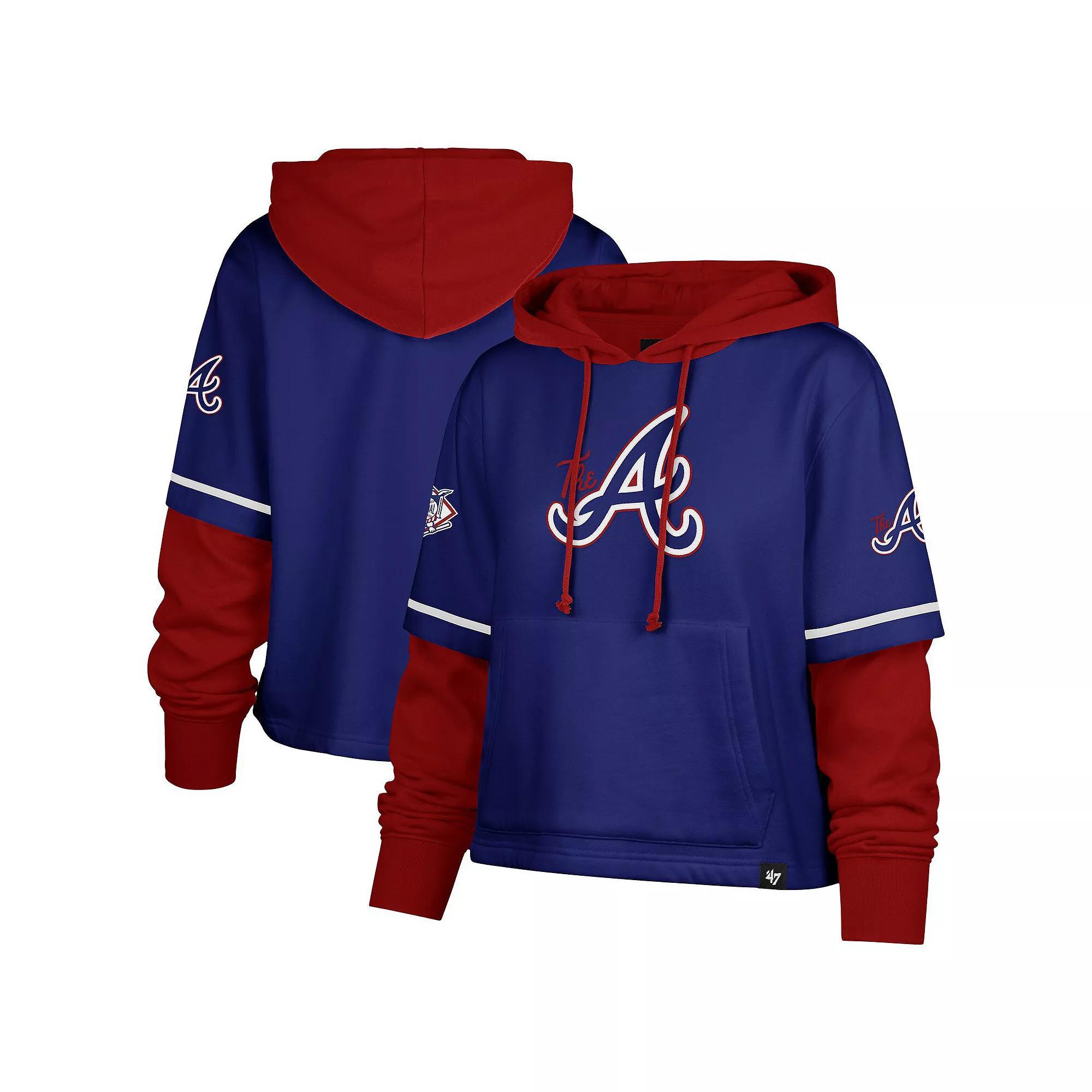 Women's '47  Royal Atlanta Braves City Connect Shortstop Cropped Pullover Hoodie, Size: Large, Blue Product Image