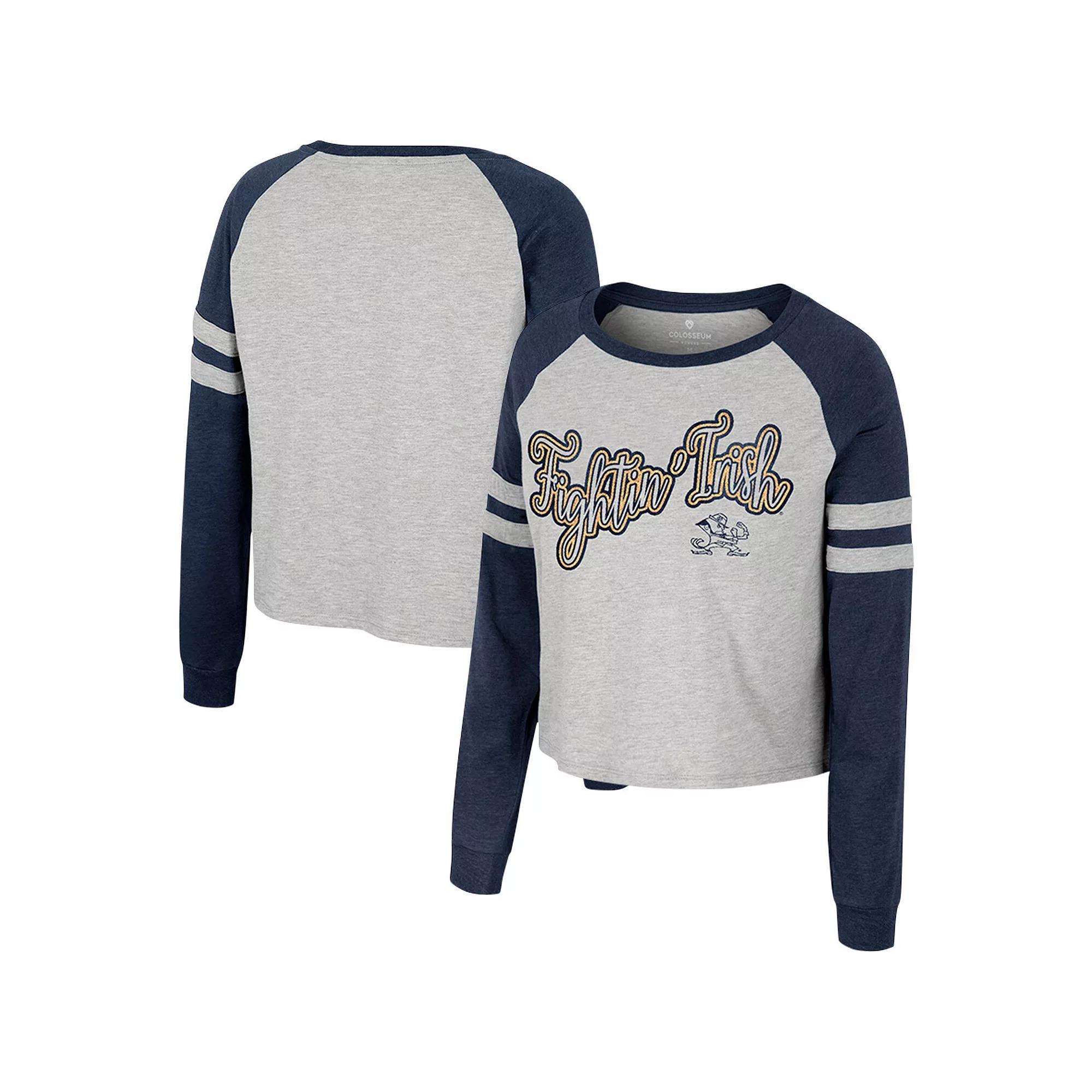 Women's Colosseum Heather Gray Notre Dame Fighting Irish I'm Gliding Here Raglan Long Sleeve Cropped T-Shirt, Size: XXL, Grey Product Image