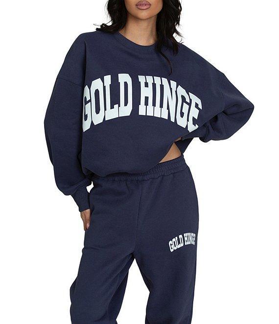 GOLD HINGE Wide Arm Crew Neck Long Sleeve Logo Sweatshirt Product Image