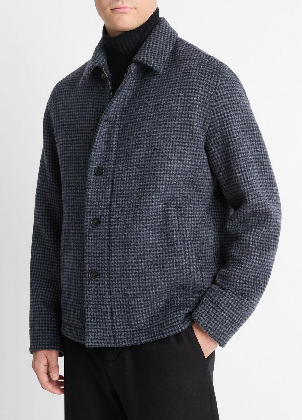 Mens Houndstooth Wool-Blend Deck Jacket, Coastal Blue/grey, Size L Vince Product Image