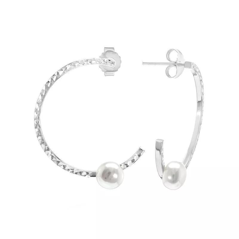 Judy Crowell Sterling Silver Textured Freshwater Cultured Pearl Hoop Earrings, Women's Product Image