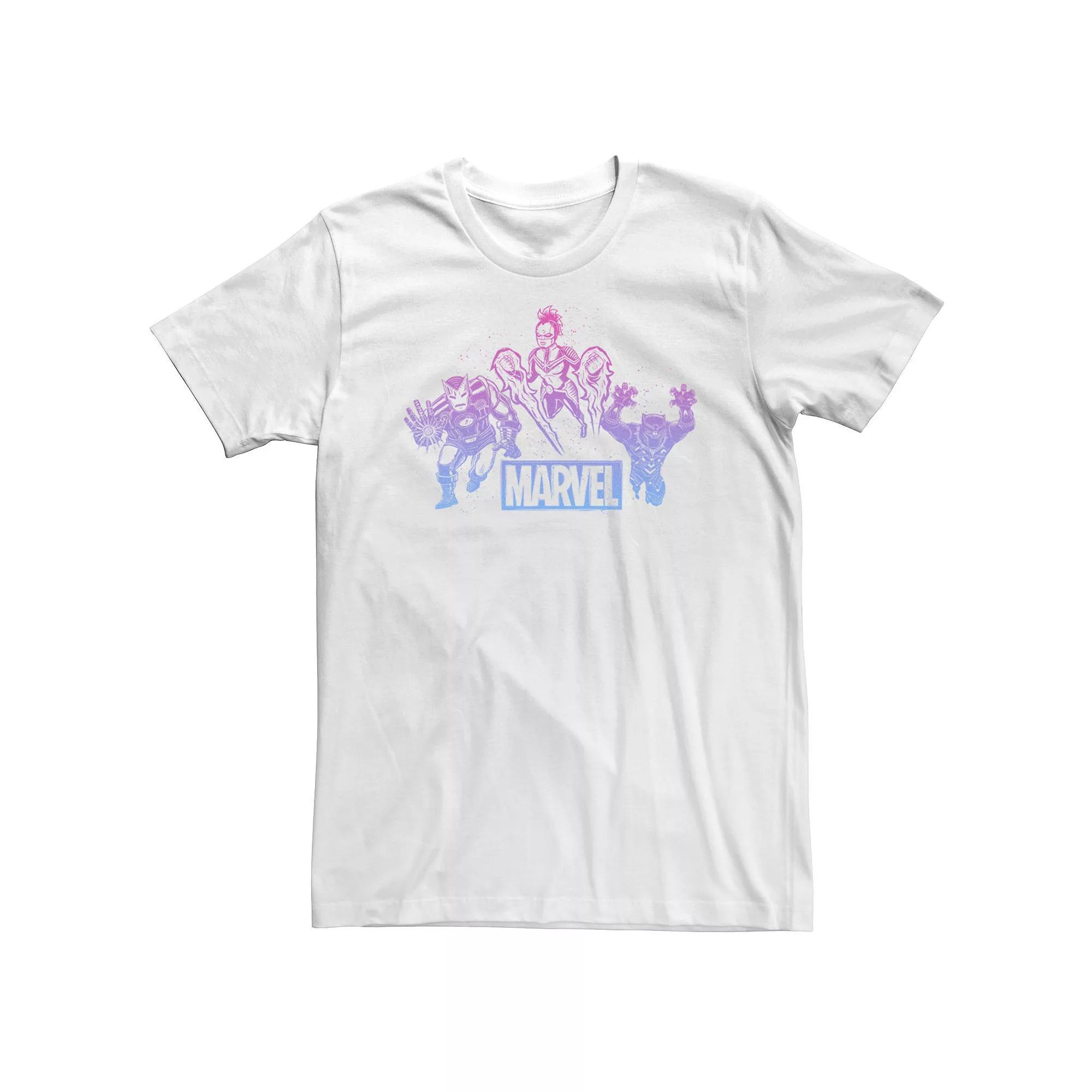 Big & Tall Marvel Woodcut Group Shot Gradient Tee, Men's, Size: 4XL Tall, White Product Image