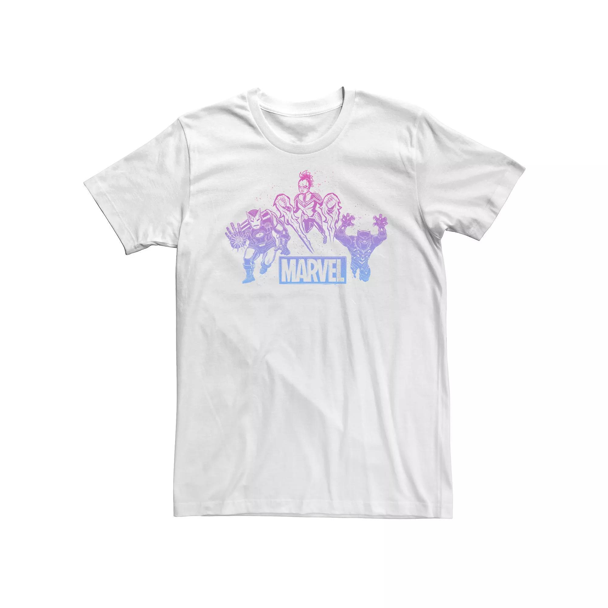 Big & Tall Marvel Woodcut Group Shot Gradient Tee, Men's, Size: 4XL Tall, White Product Image