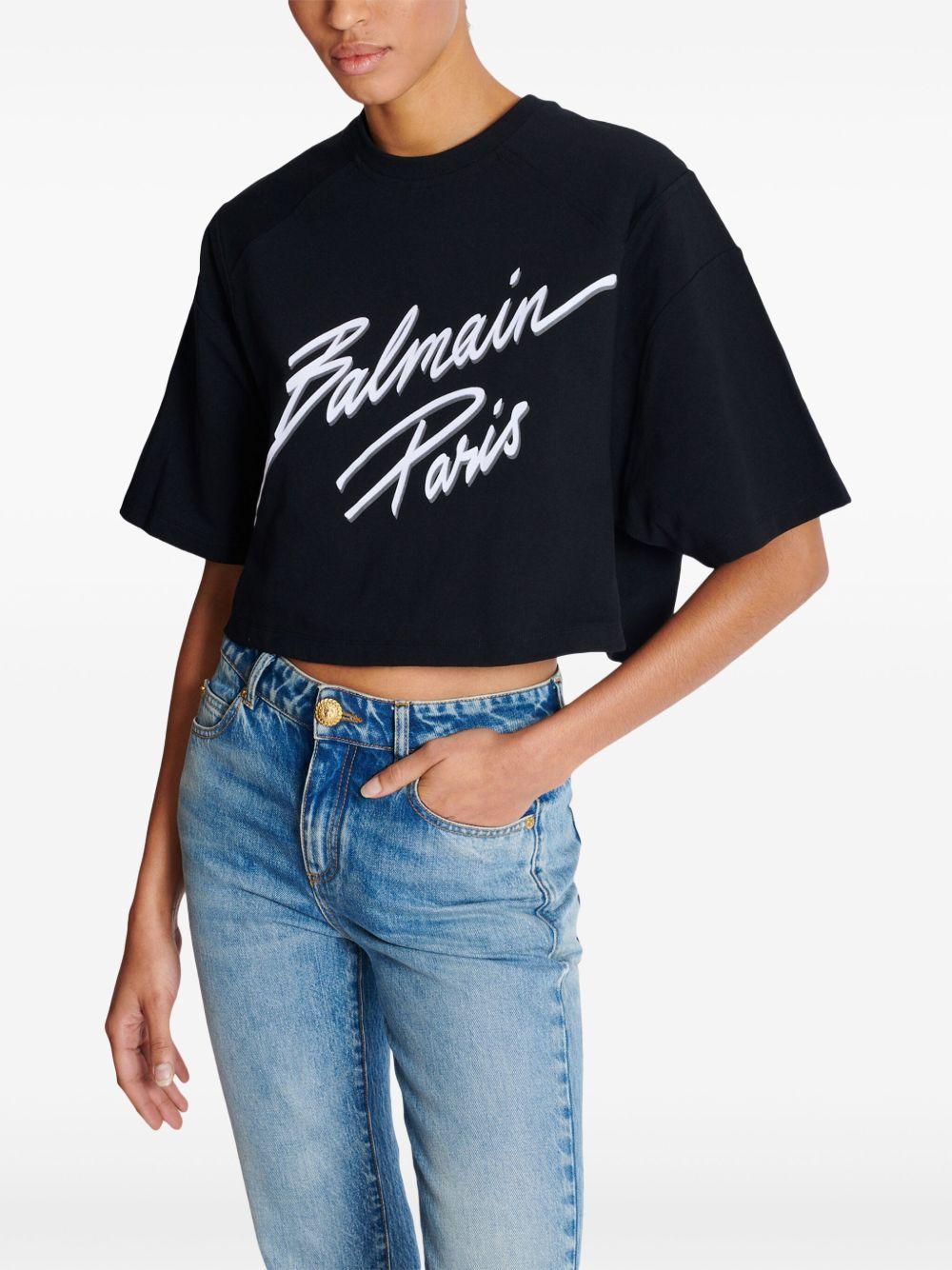 logo-flocked cropped T-shirt Product Image