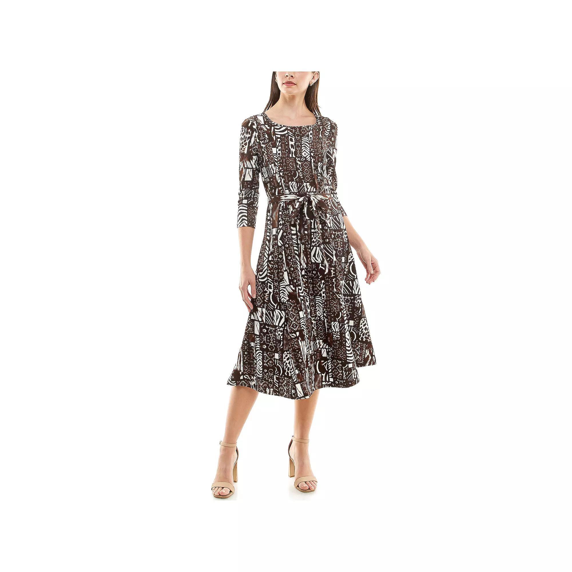 Women's Nina Leonard Sylvia Print Midi Dress, Size: Large, Brown Bean Team Product Image