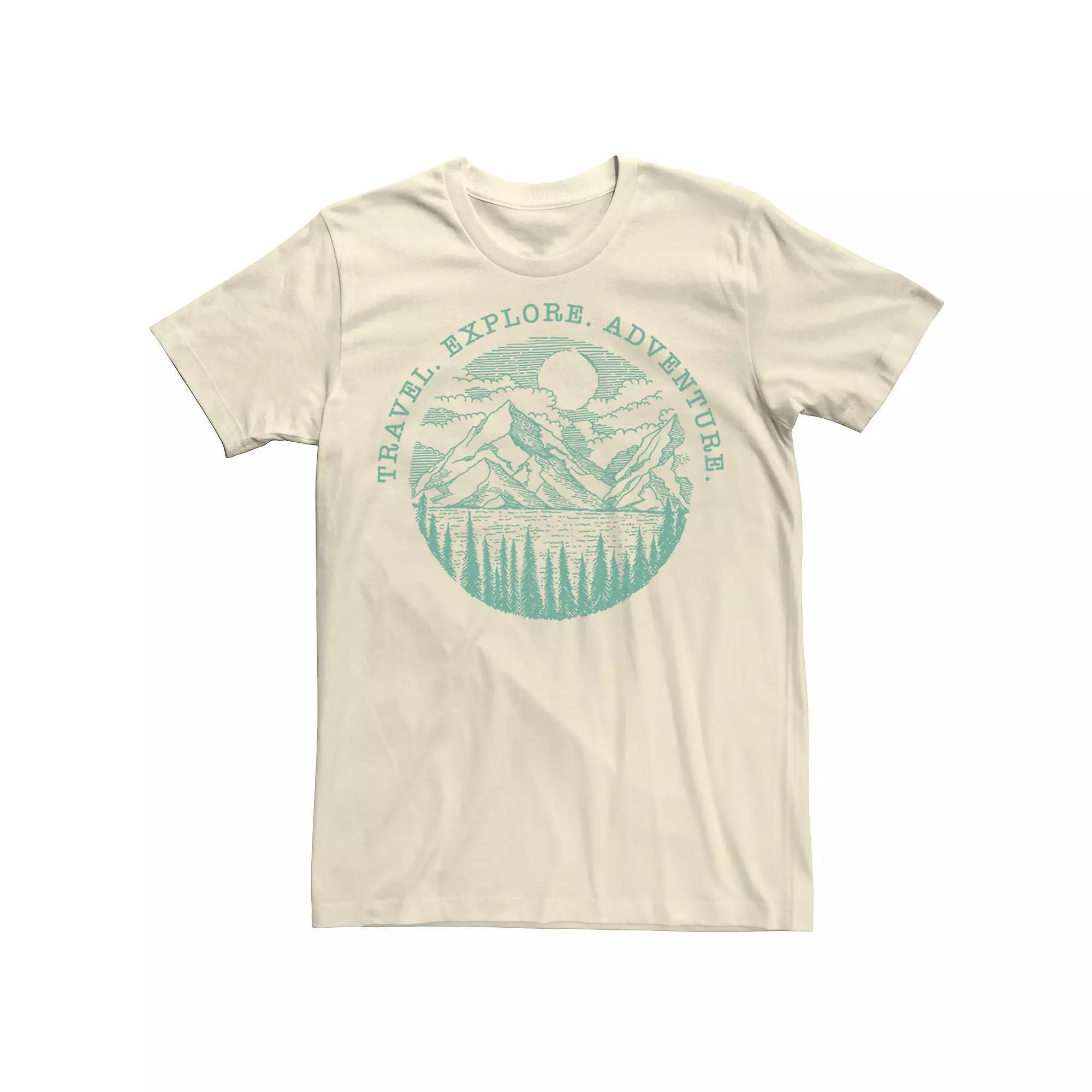 Men's Travel Explore Adventure Sketch Mountains Tee, Size: Medium, Natural Product Image