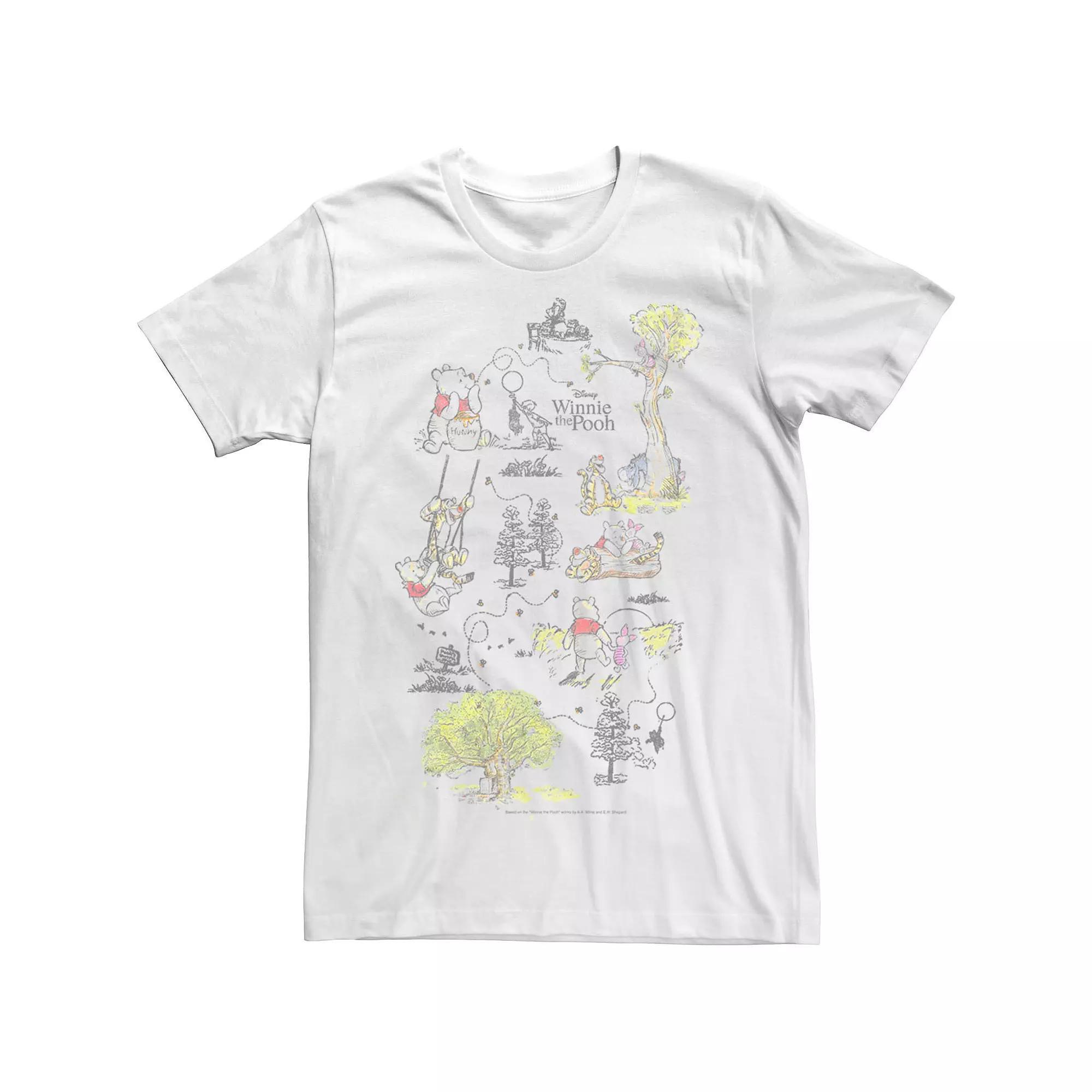 Men's Winnie The Pooh Winnie Map Group Shot Tee, Size: 3XL, White Product Image