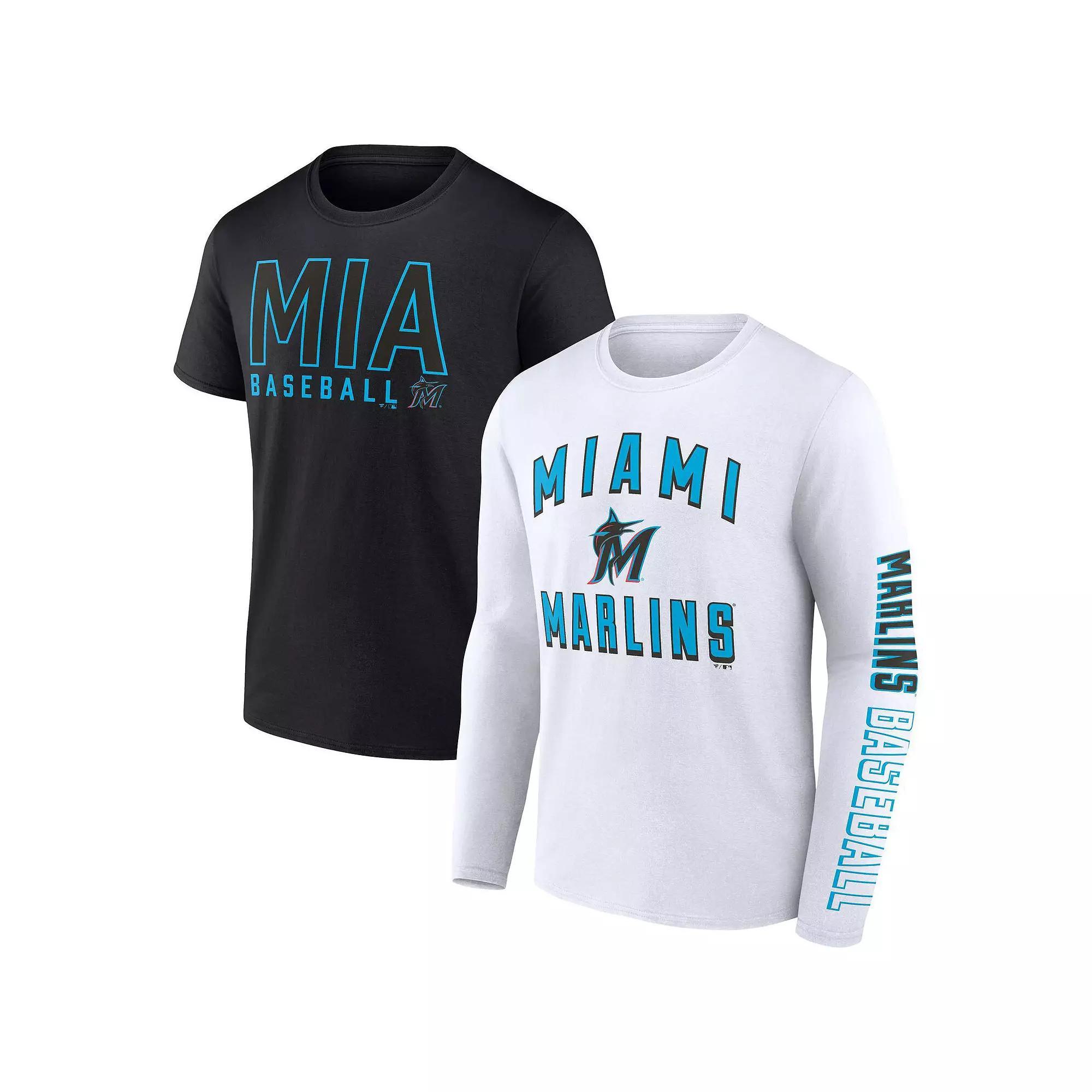 Men's Fanatics Branded Black/White Miami Marlins Two-Pack Combo T-Shirt Set, Size: 2XL Product Image