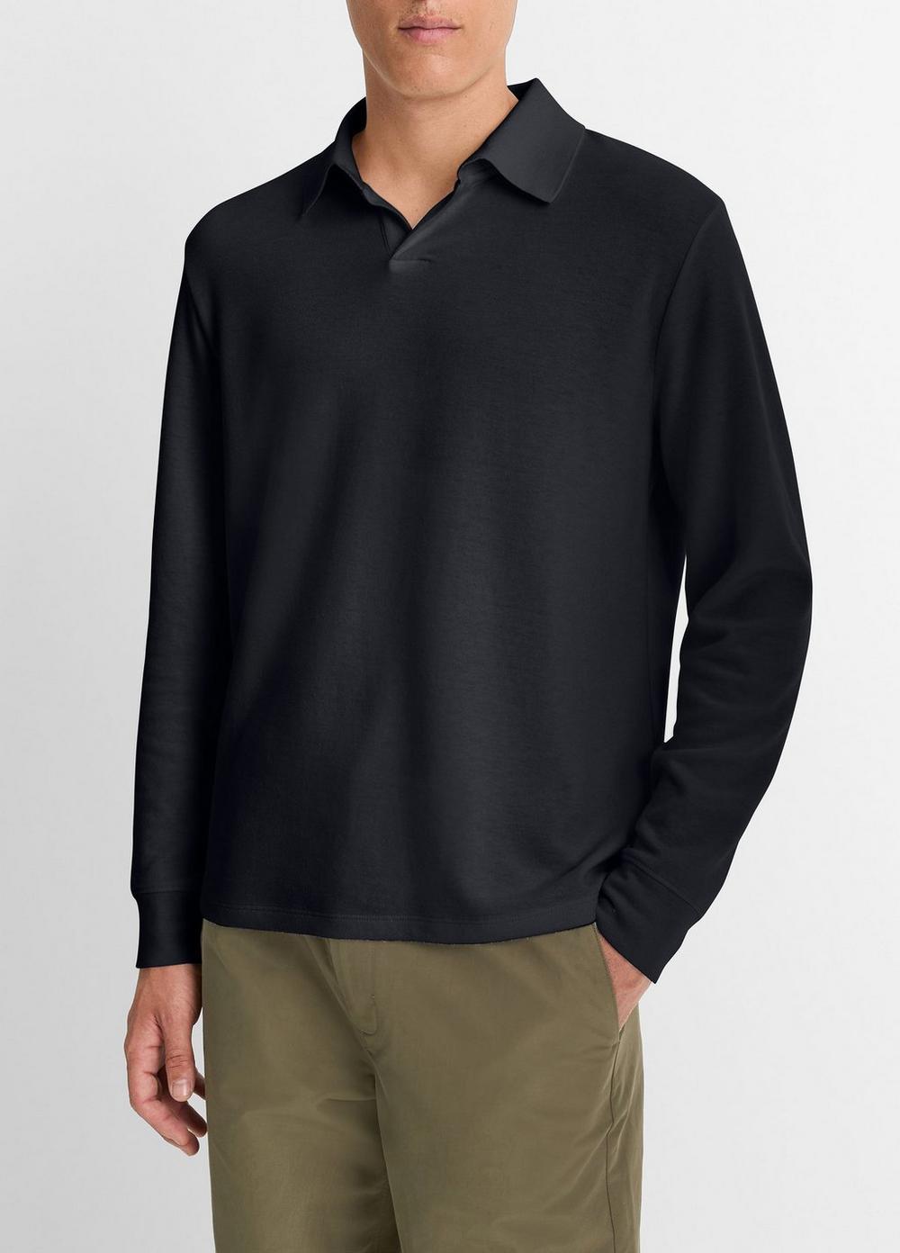 Mens Double-Face Cotton-Blend Long-Sleeve Polo Shirt, Coastal Blue/ultramarine, Size M Vince Product Image