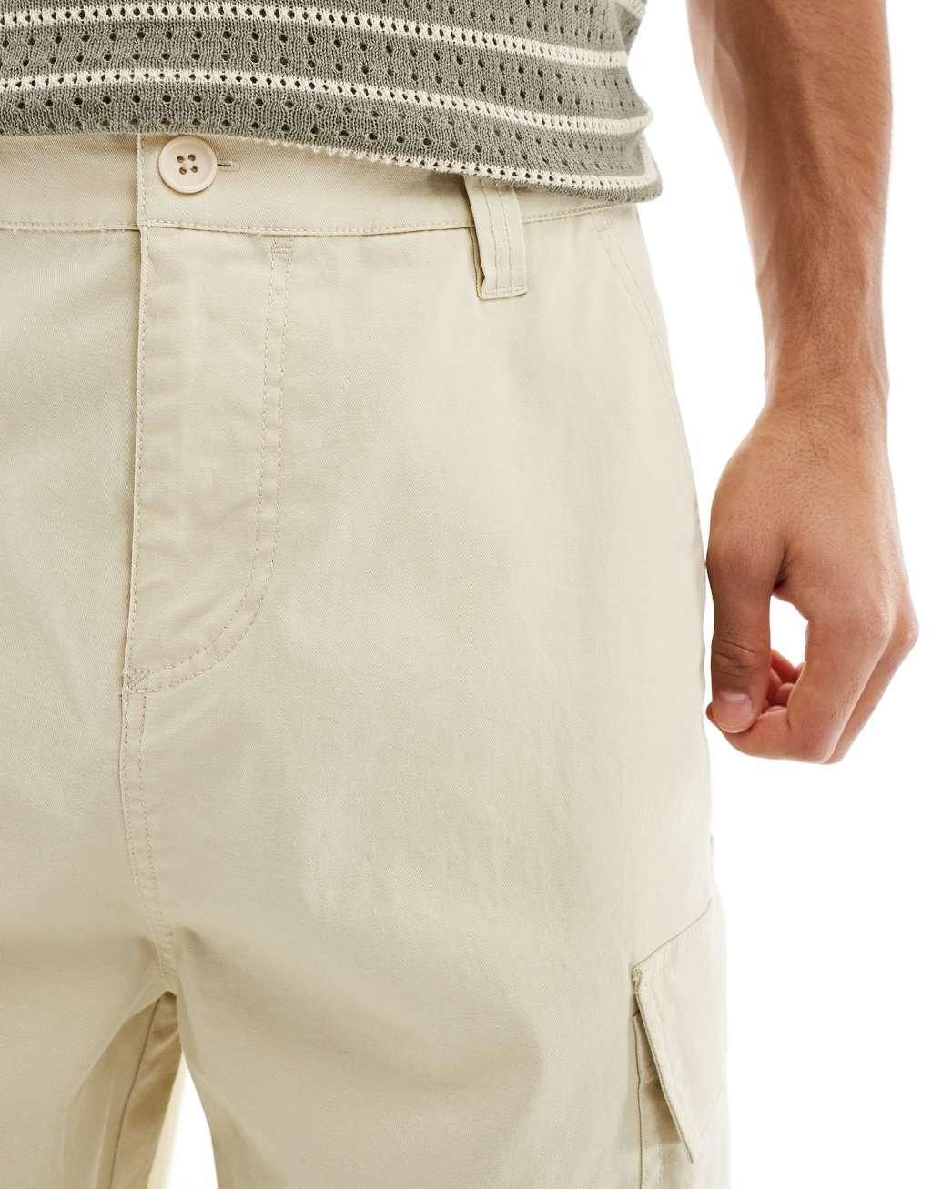 ASOS DESIGN oversized tapered cargo pants in stone Product Image
