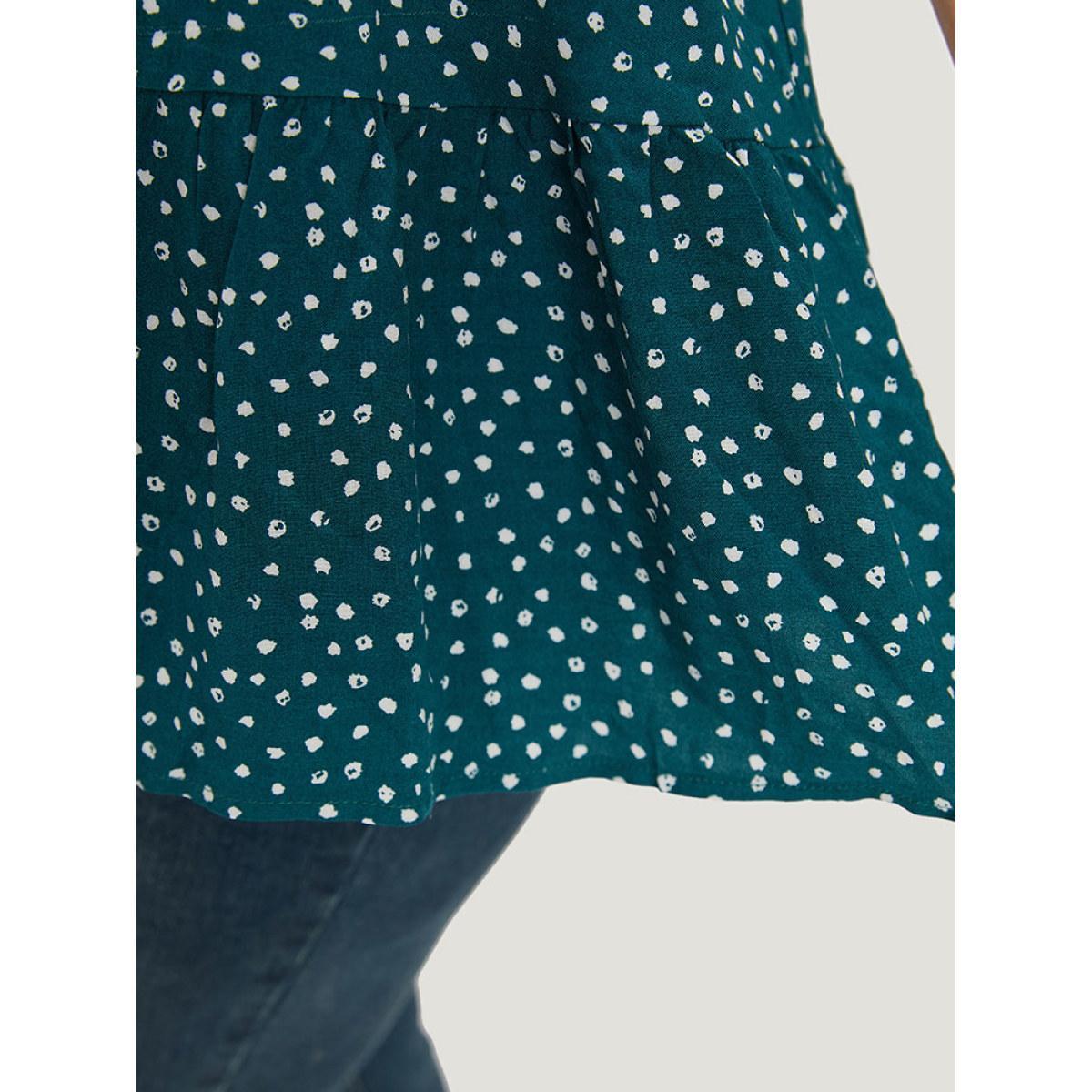 Plus Size Polka Dot Button Down Patchwork Tank Top Women Cyan Elegant Button Round Neck Dailywear Tank Tops Camis BloomChic 26/4X Product Image