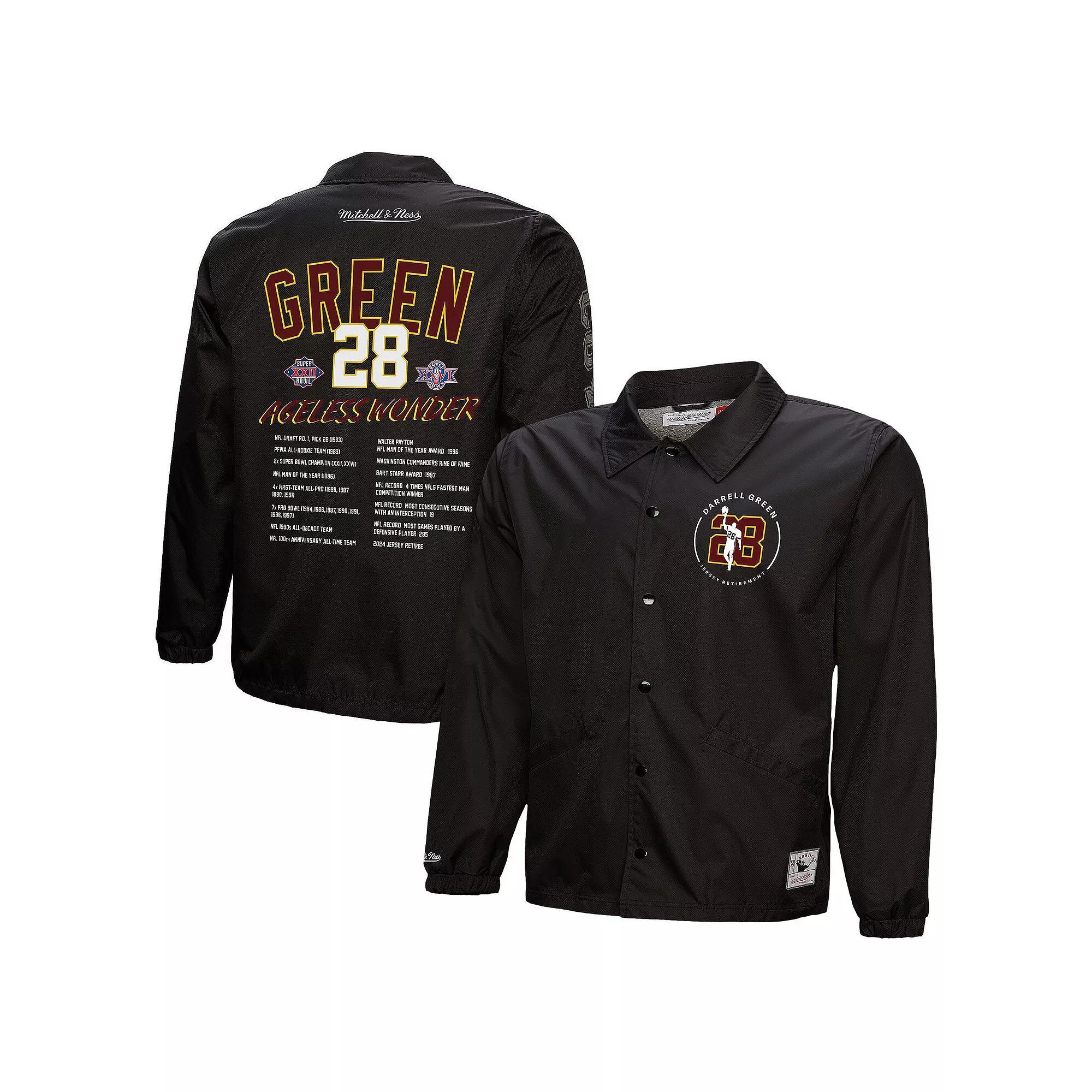 Men's Mitchell & Ness Darrell Green Black Washington Commanders  Coaches Button-Up Jacket, Size: Medium, Wft Black Product Image