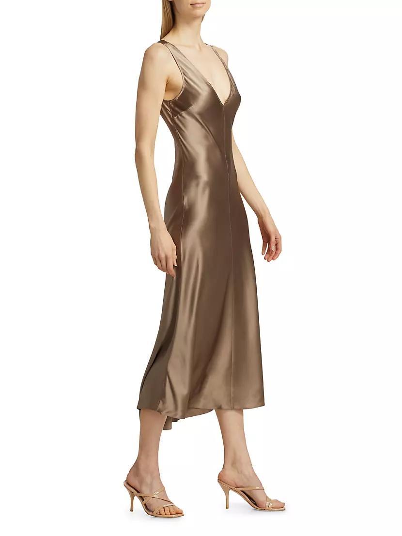Savannah Silk Satin V-Neck Midi-Dress Product Image
