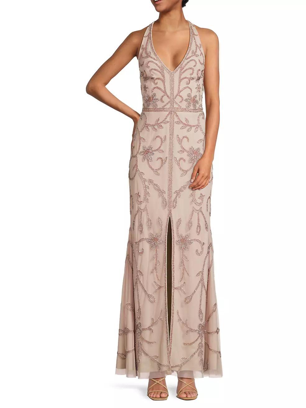 Beaded Halter Mermaid Gown Product Image
