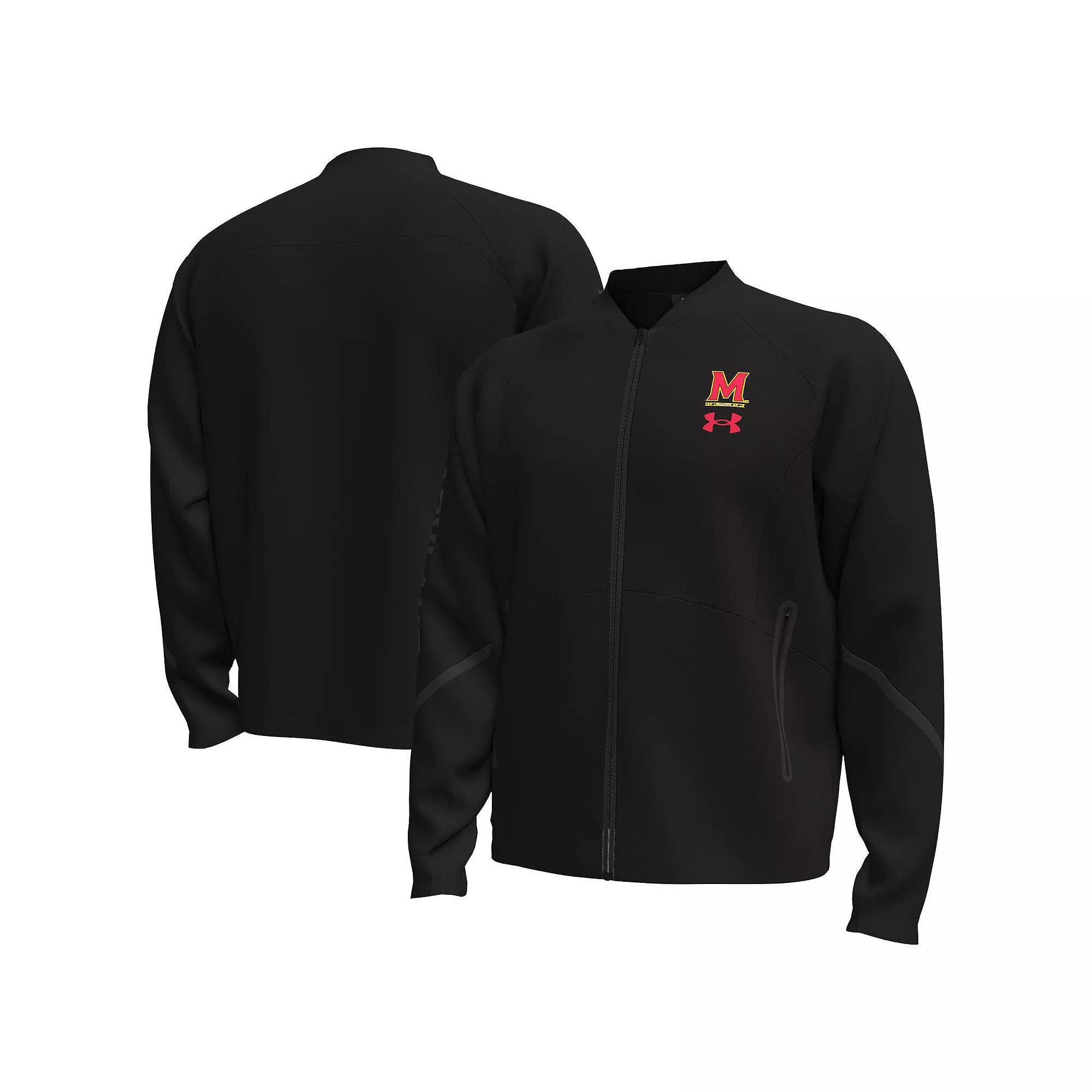 Men's Under Armour  Black Maryland Terrapins Unstoppable Full-Zip Bomber Jacket, Size: Large Product Image