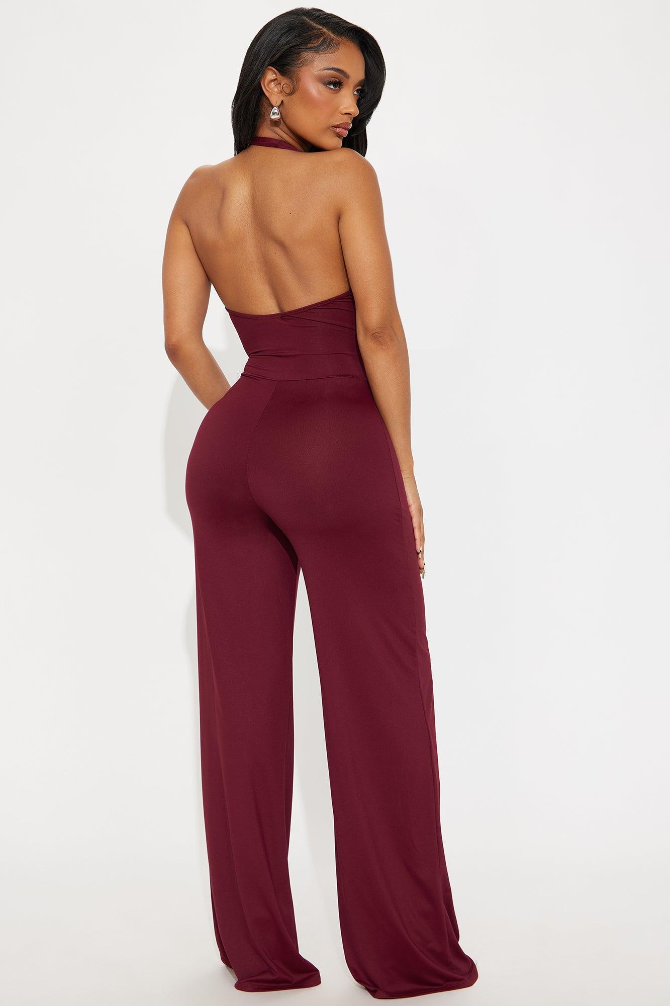 Bring It Back Jumpsuit - Burgundy Product Image