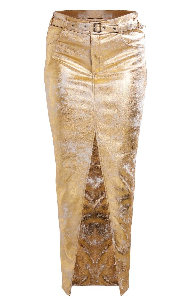 Gold Coated Split Back Maxi Skirt Product Image