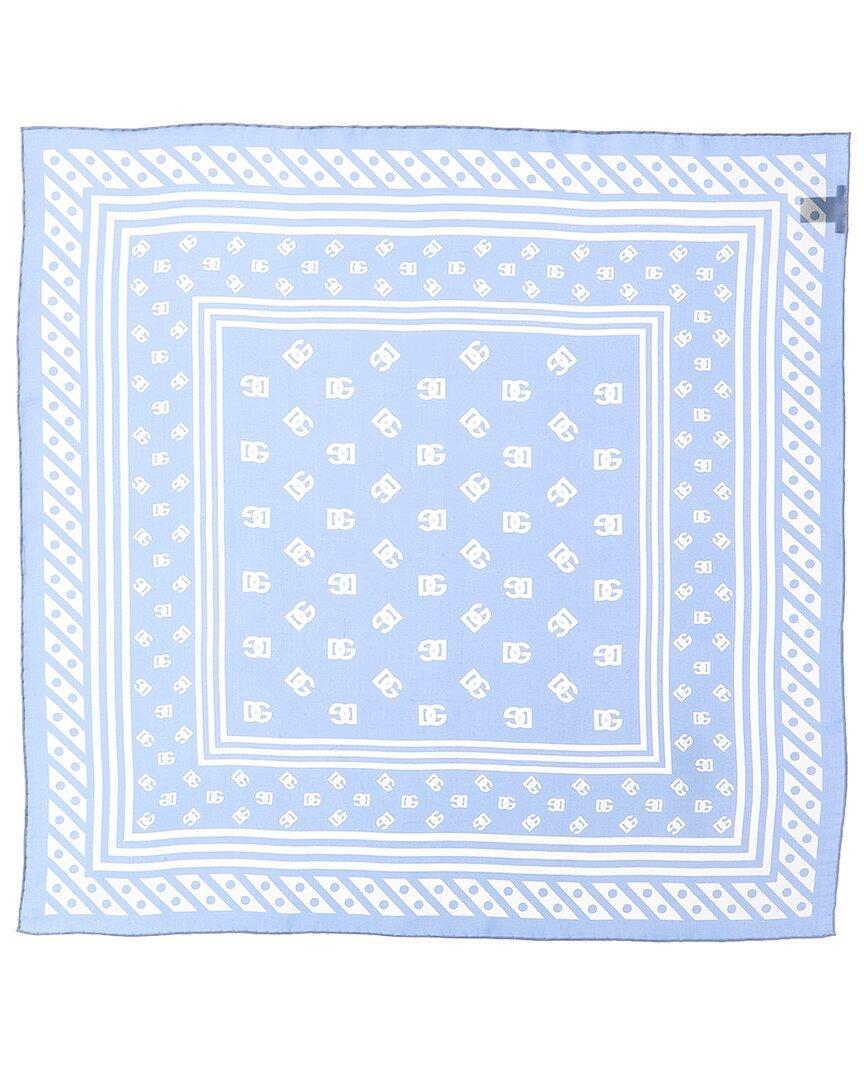 DOLCE & GABBANA Logo Print Twill Silk Scarf In Blue Product Image