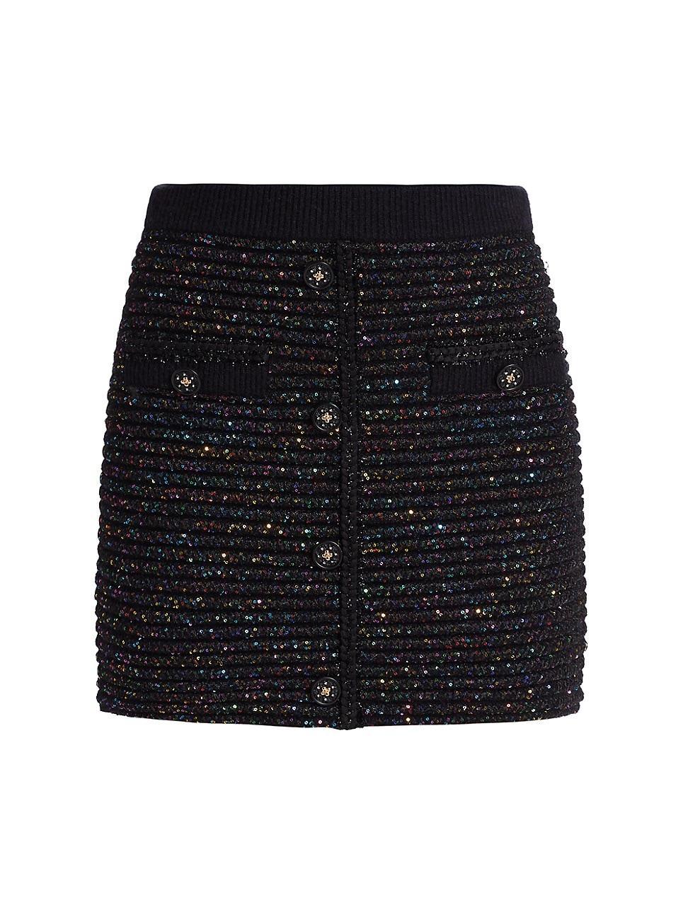 Womens Sequined Textured Knit Miniskirt Product Image