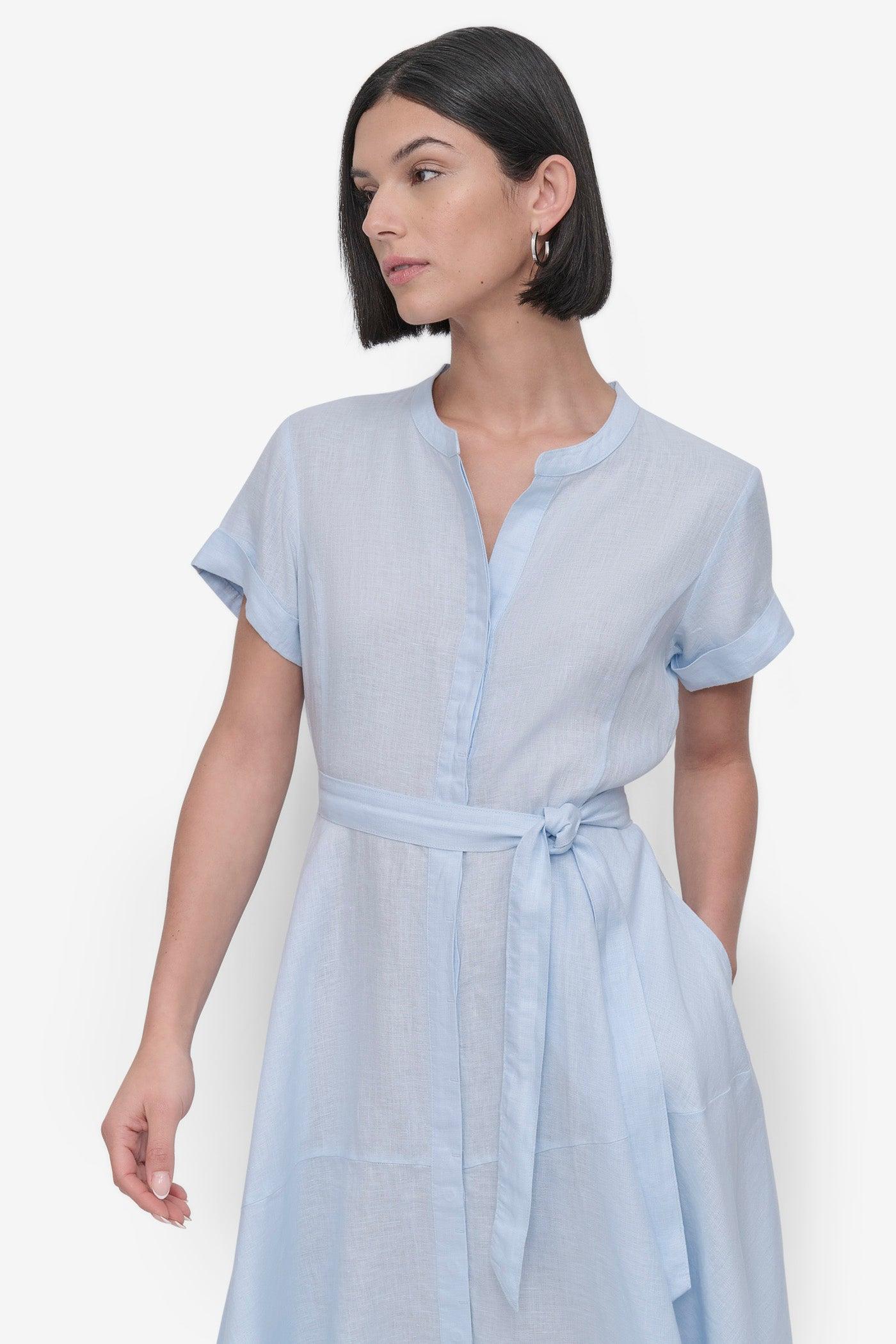 SHORT SLEEVE LINEN WRAP DRESS Product Image