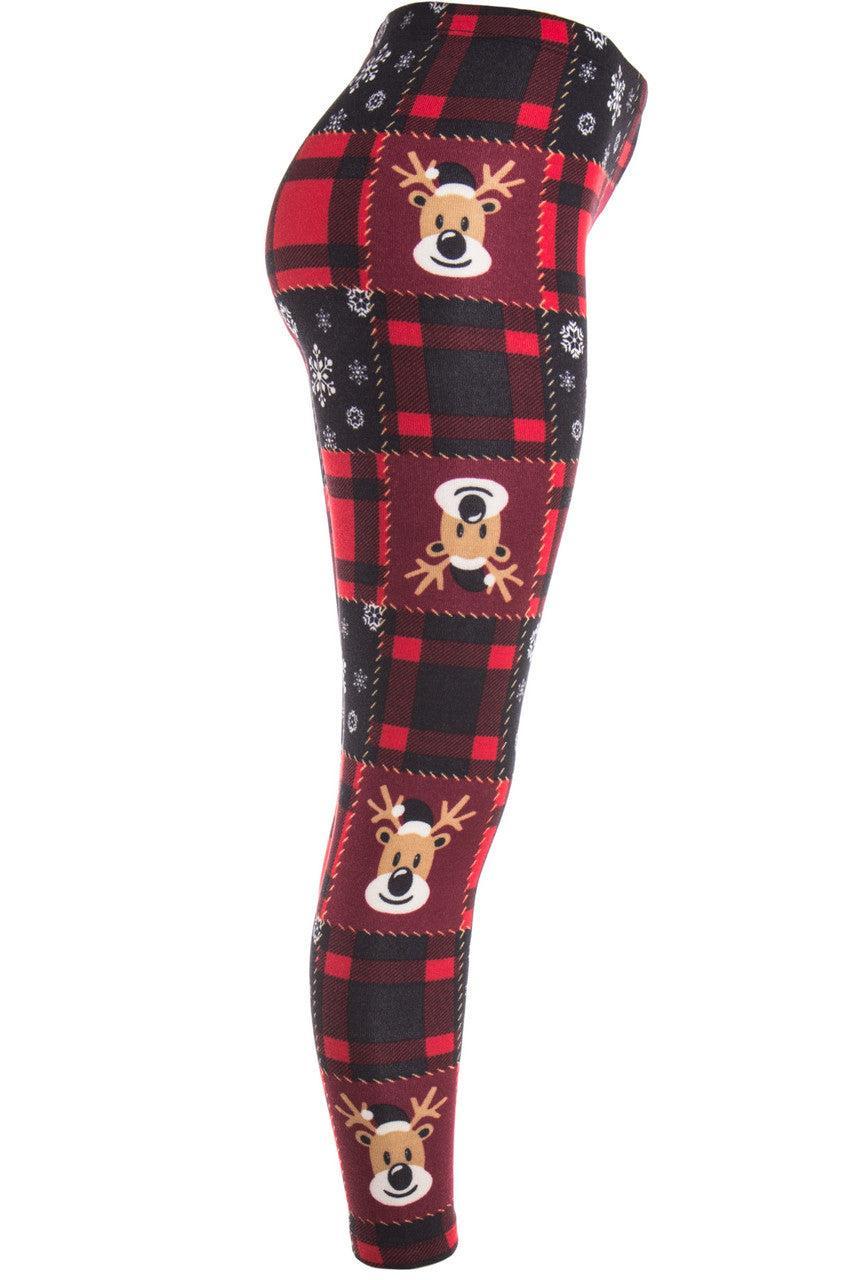 Red Plaid Reindeer Leggings Product Image