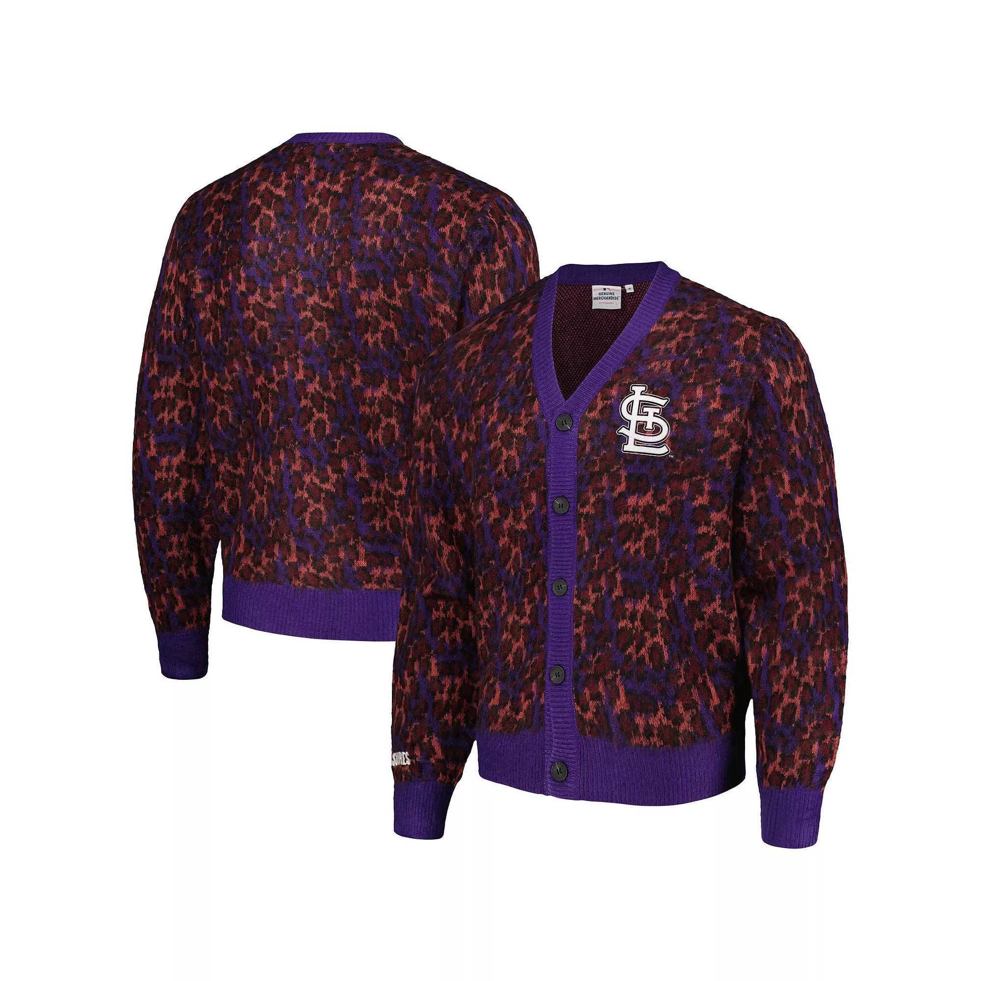Men's Purple St. Louis Cardinals Cheetah Cardigan Button-Up Sweater, Size: Small Product Image