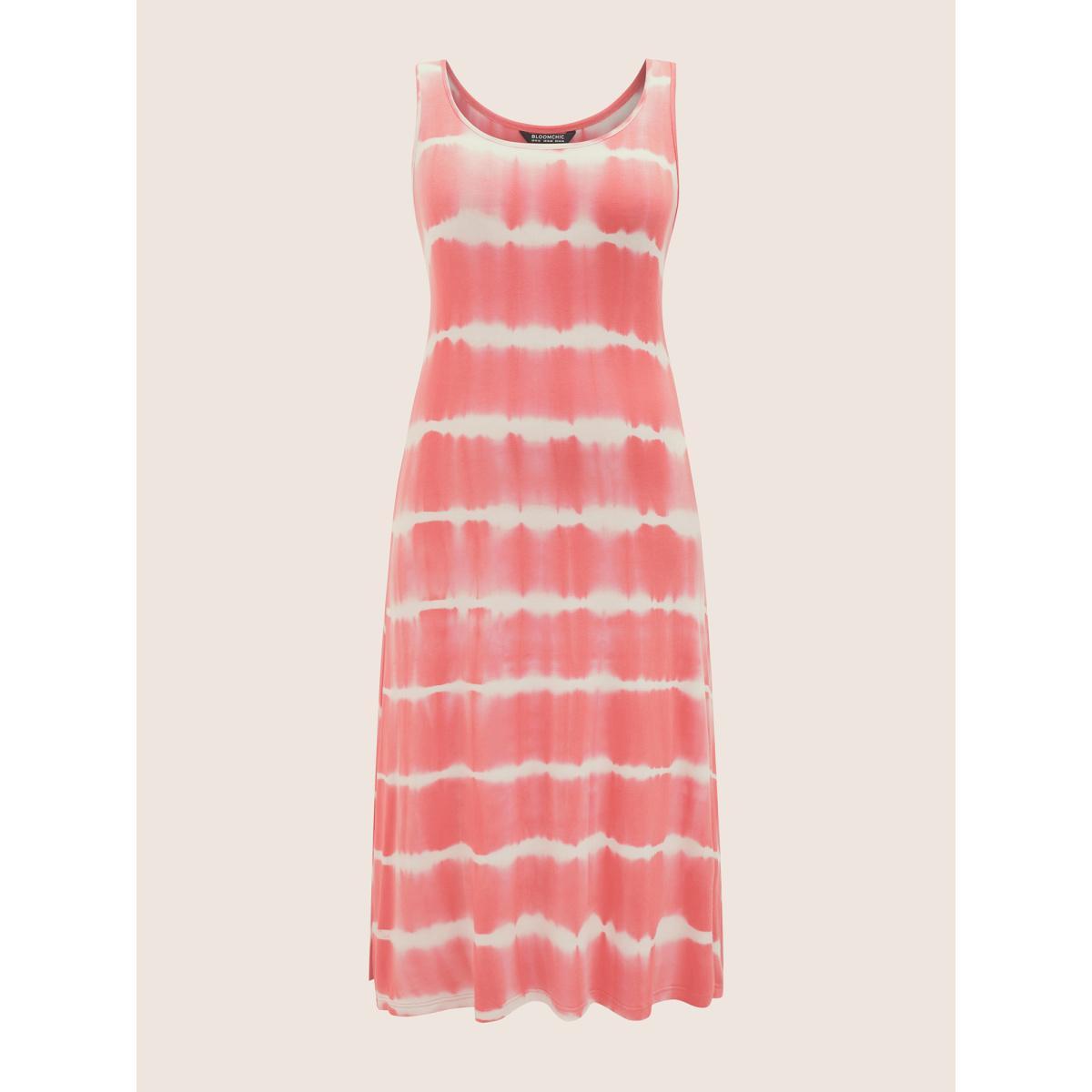 Plus Size U Neck Tie Dye Split Hem Tank Dress Pink Women Casual Non U-neck Sleeveless Curvy Midi Dress BloomChic 28/5X Product Image