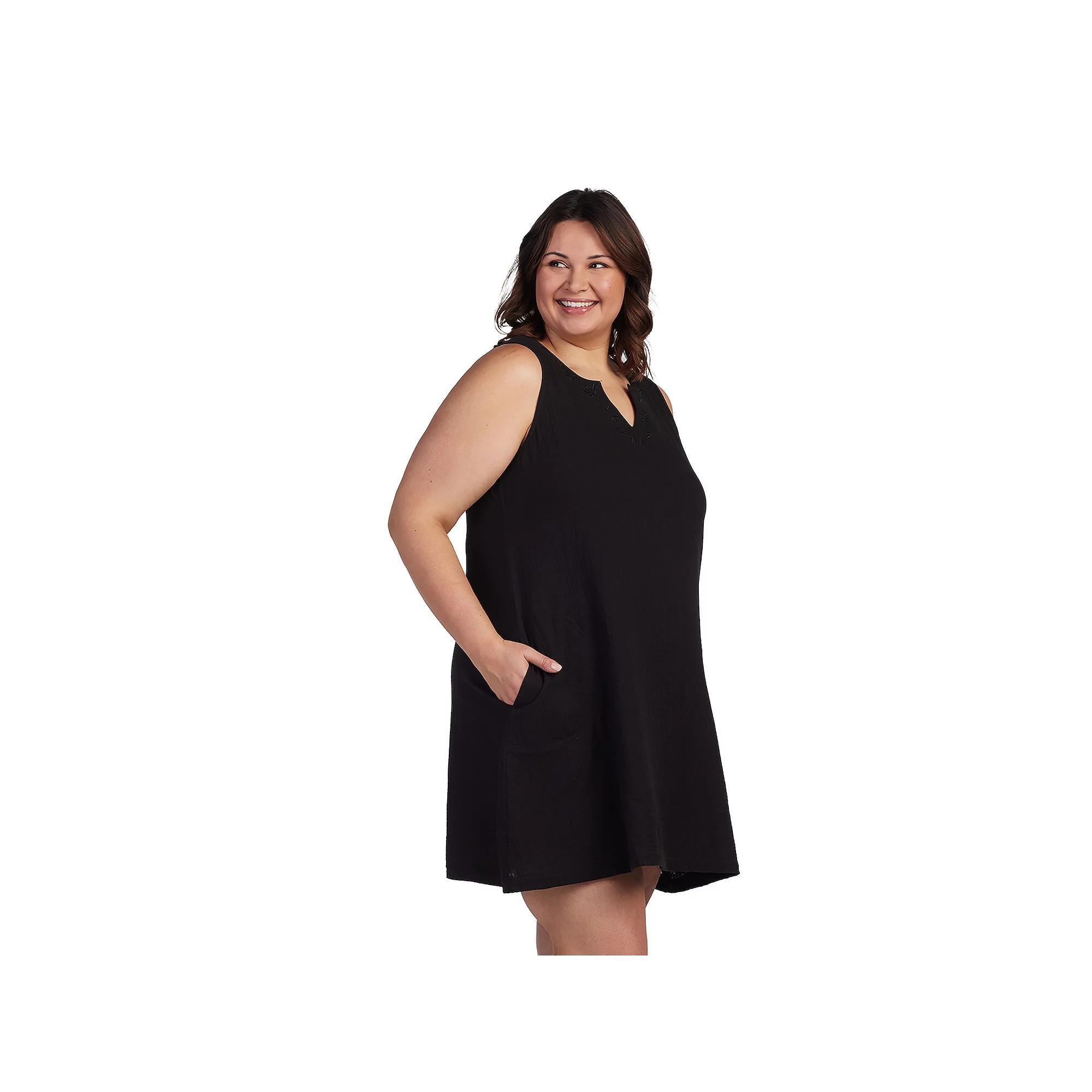 Plus Size Miss Elaine Essentials Crinkle Gauze Sleeveless Notch Neck Short Nightgown, Women's, Size: 1XL, Pink Product Image