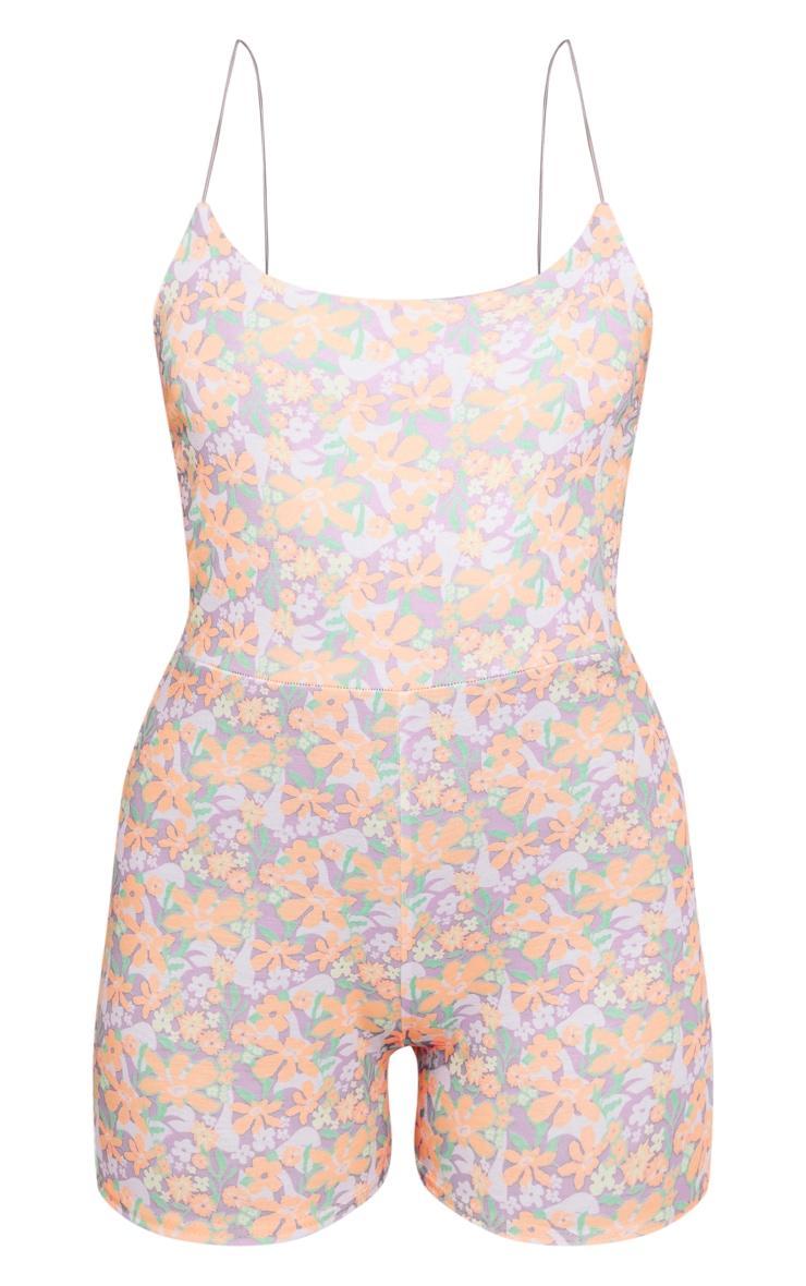 Pink Floral Print Jersey Strappy Romper Product Image