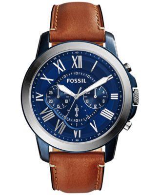 Fossil Grant Stainless Steel Chronograph Leather Strap Watch Product Image