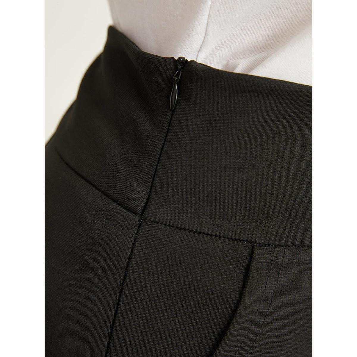 Plus Size Plain Wideband Waist Pocket Scalloped Trim Skinny Leggings Women Black Casual Bodycon High Rise Everyday Pants BloomChic 26/4X Product Image