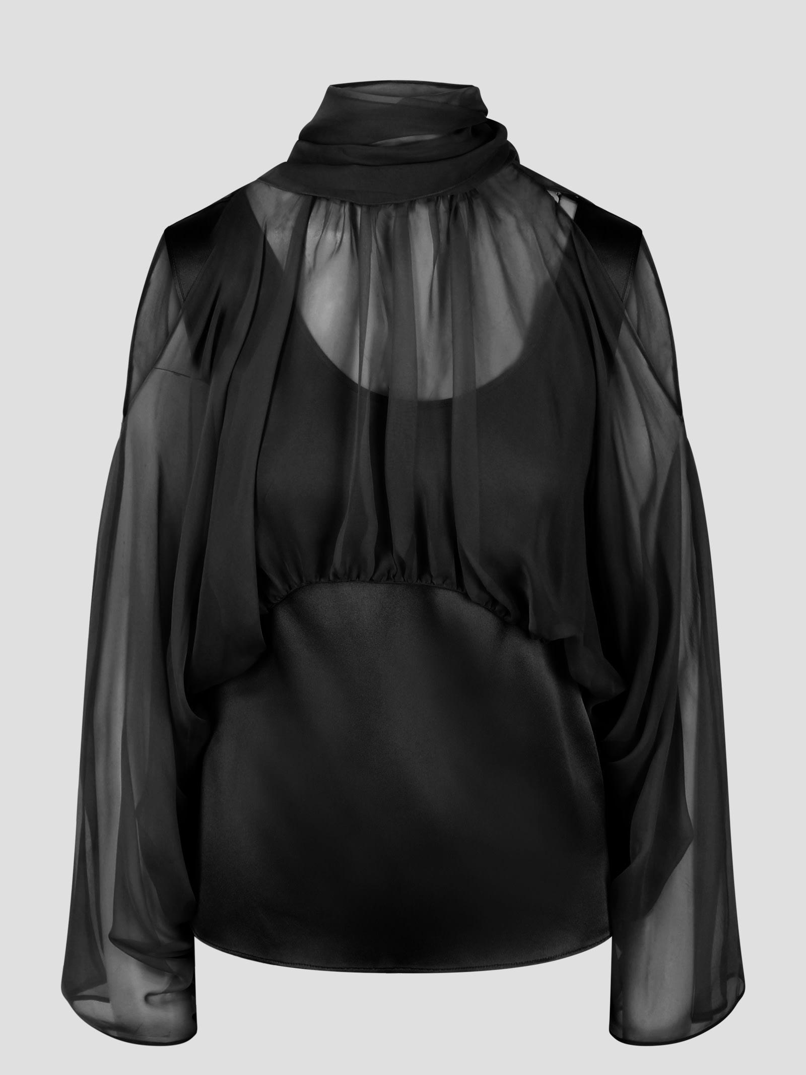 ALBERTA FERRETTI Chiffon-overlay Satin Blouse In Black Product Image