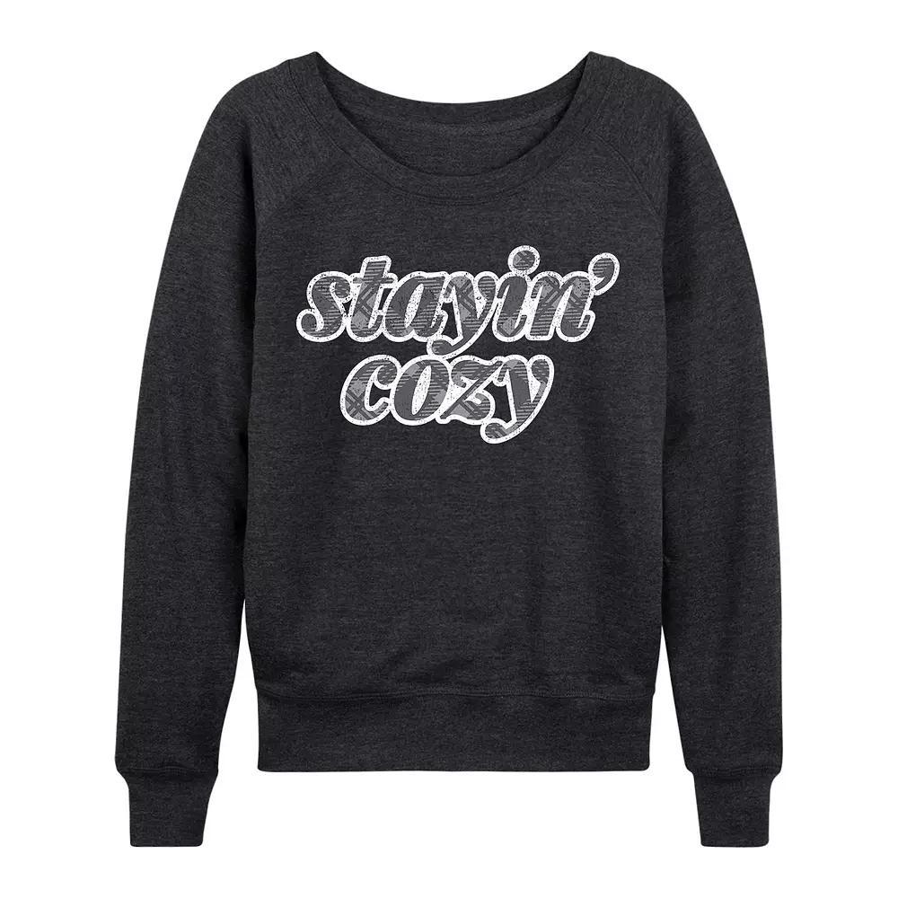 Plus Size Stayin Cozy French Terry Long Sleeve Tee, Womens Heather Grey Product Image