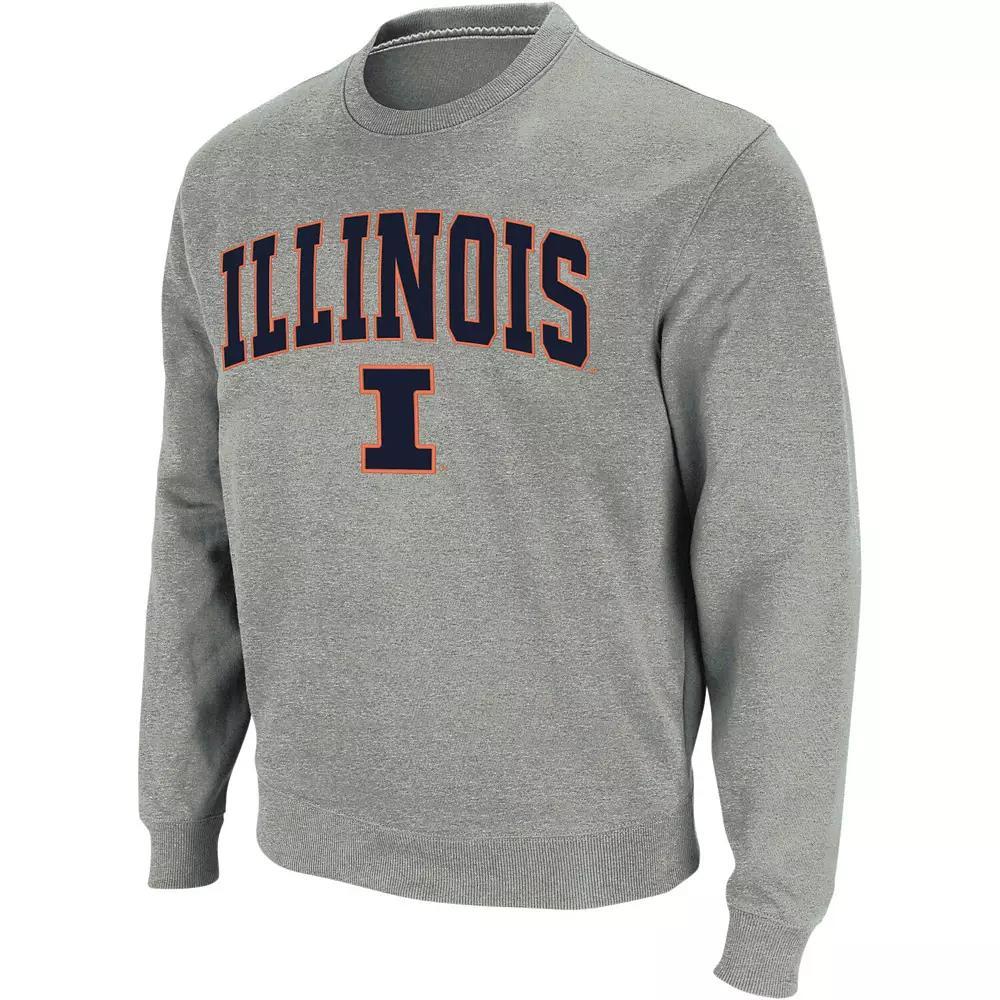 Men's Colosseum Heather Gray Illinois Fighting Illini Arch & Logo Crew Neck Sweatshirt, Size: Small, Grey Product Image