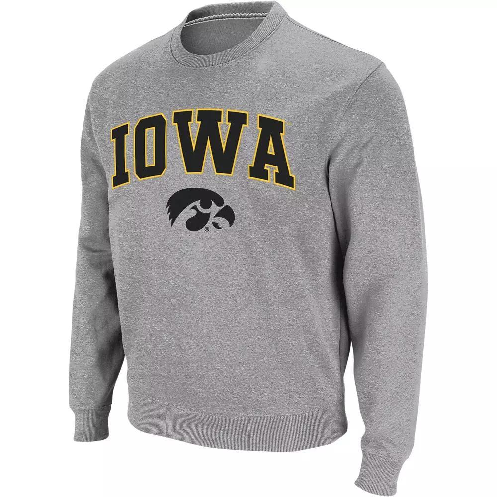 Men's Colosseum Heather Gray Iowa Hawkeyes Arch & Logo Crew Neck Sweatshirt, Size: 2XL, Grey Product Image