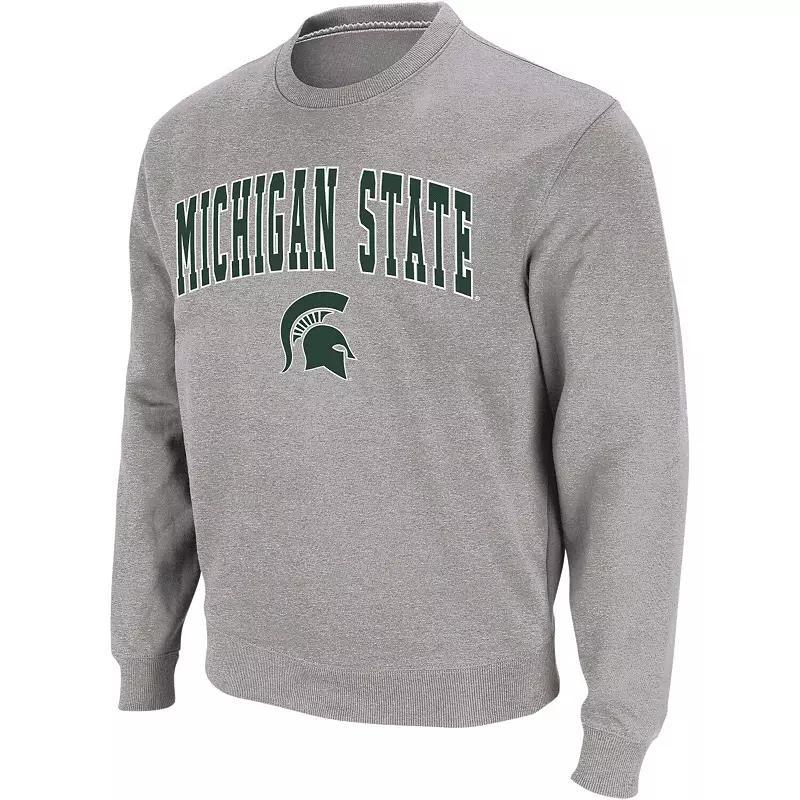 Mens Colosseum Heather Gray Michigan State Spartans Arch & Logo Crew Neck Sweatshirt Product Image