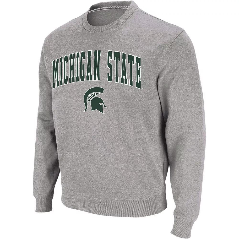 Mens Colosseum Heather Gray Michigan State Spartans Arch & Logo Crew Neck Sweatshirt Product Image