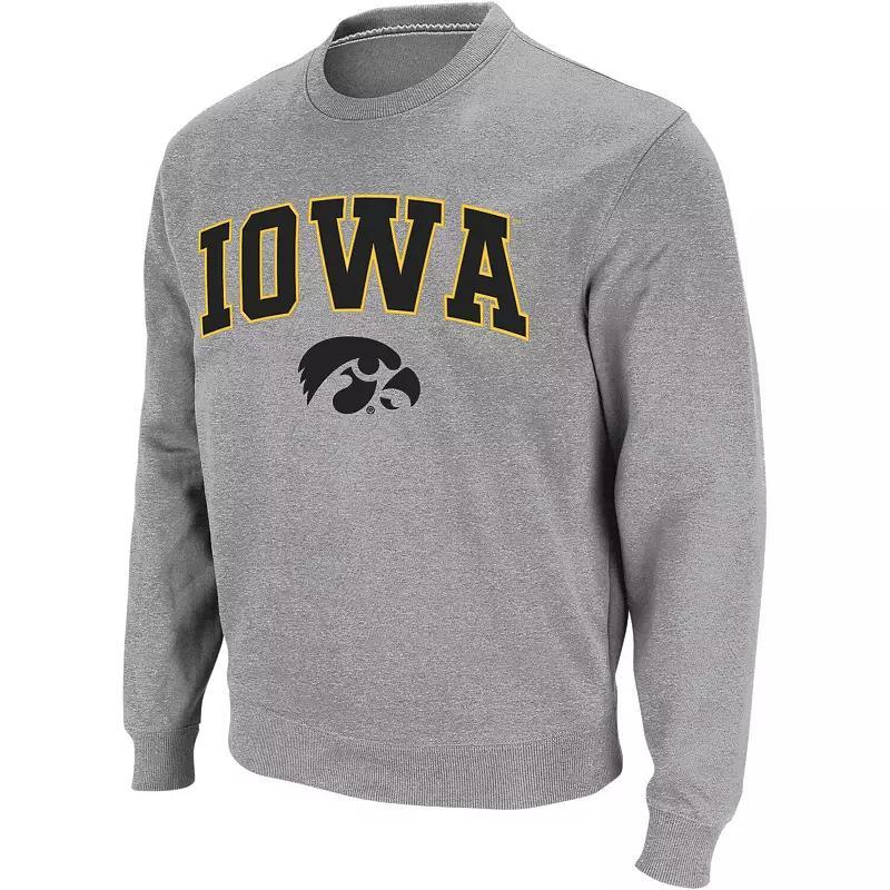 Men's Colosseum Heather Gray Iowa Hawkeyes Arch & Logo Crew Neck Sweatshirt, Size: 2XL, Grey Product Image