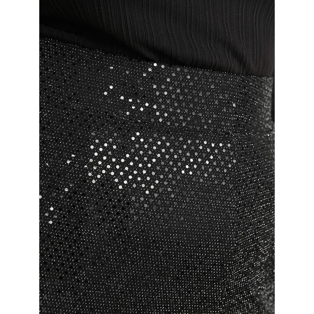Plus Size Sequin Elastic Waist Pocket Split Hem Pants Women Black Office High Rise Work Pants BloomChic 14-16/1X Product Image