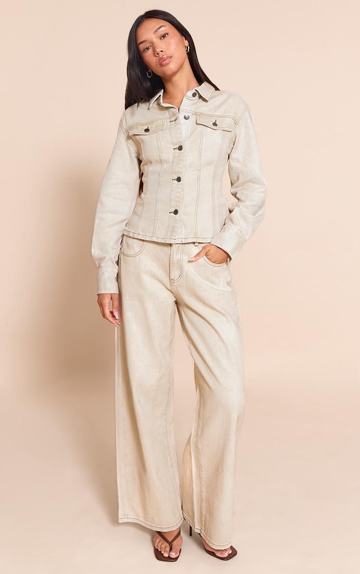 Washed Stone Long Sleeve Cinch Waist Denim Jacket Product Image