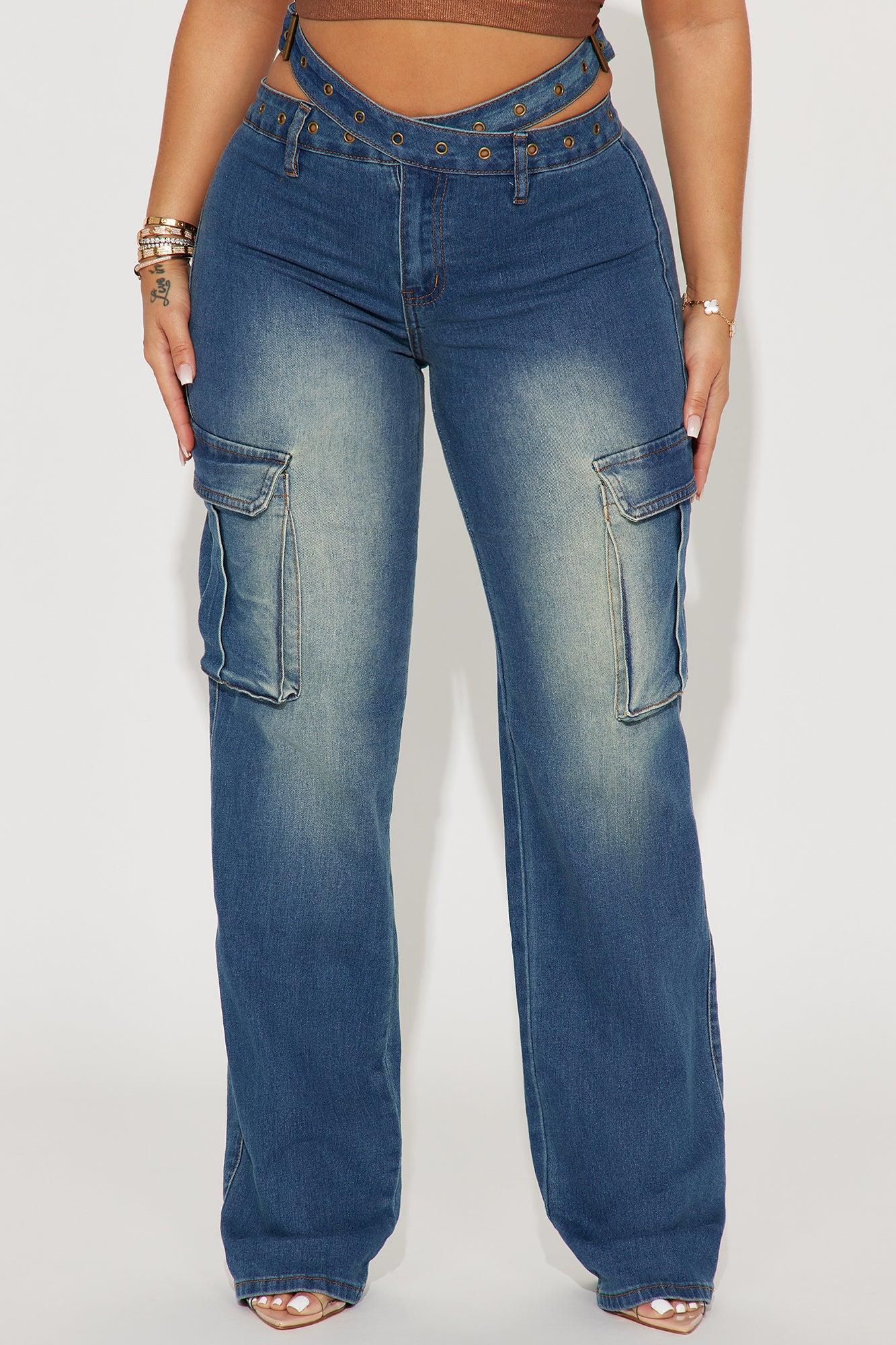 Burning Desire Belted Cargo Jean - Medium Wash Product Image