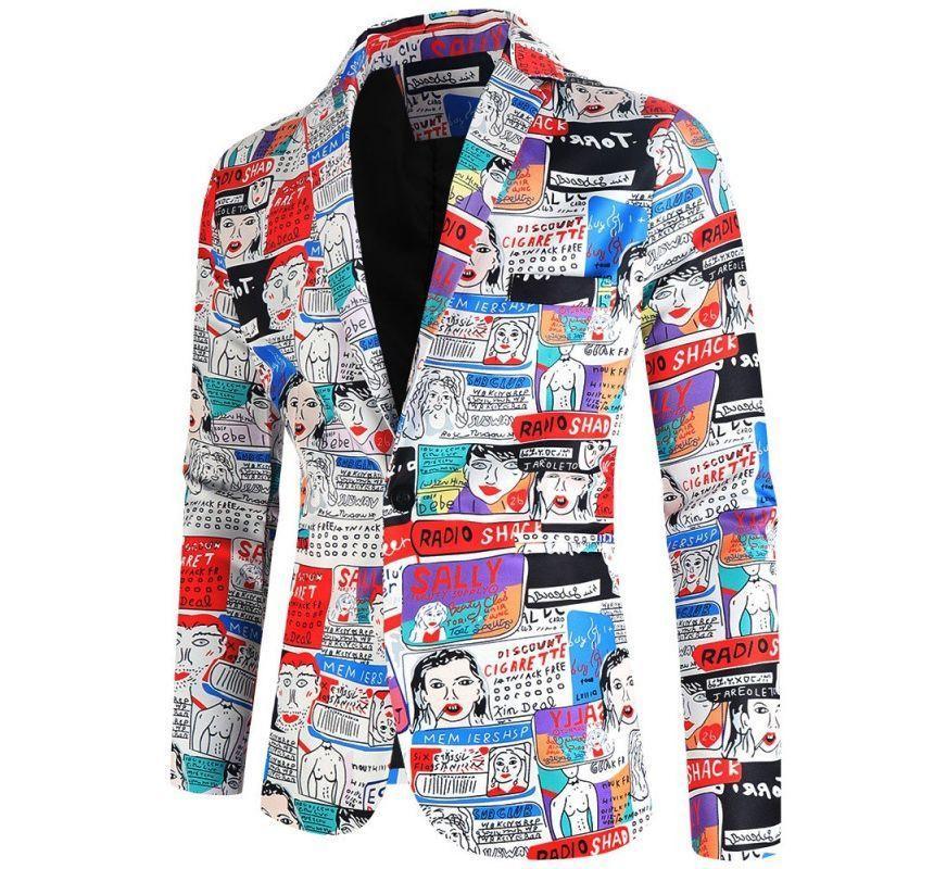 Cartoon Print Single-Button Blazer / Vest / Straight Leg Dress Pants / Set Product Image
