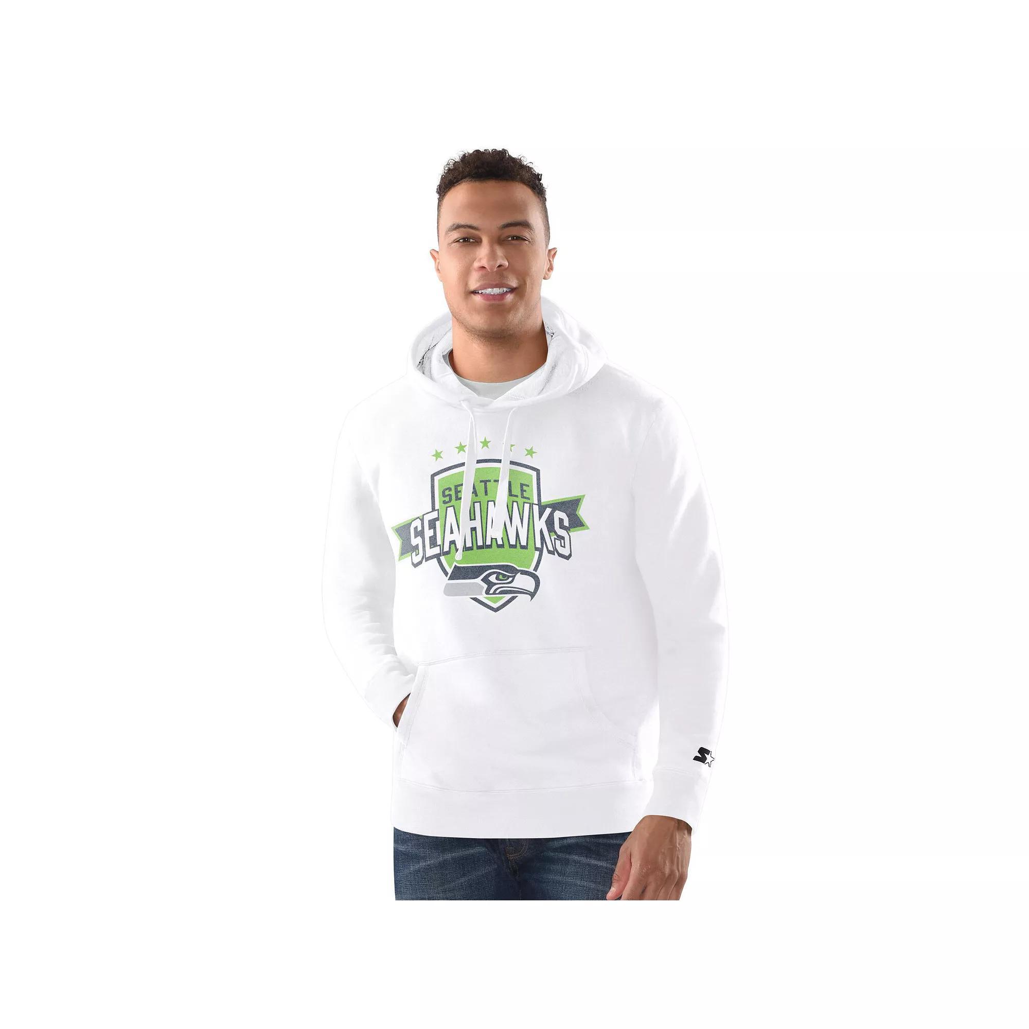 Men's Starter White Seattle Seahawks Vintage Pullover Hoodie, Size: Small Product Image