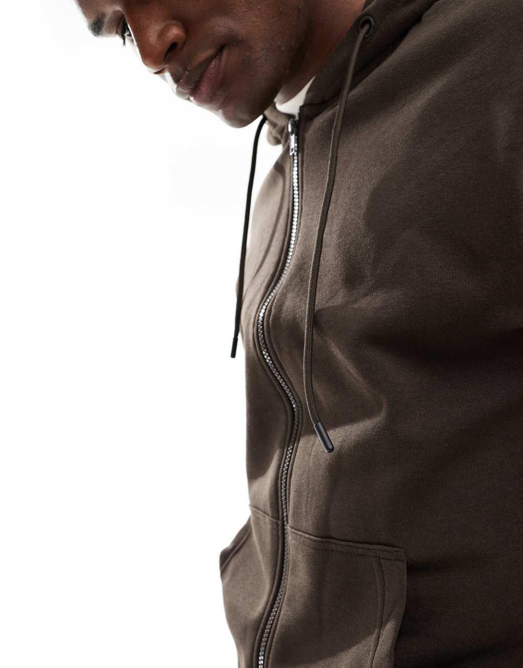 Jack & Jones oversized zip through hoodie in chocolate brown  Product Image