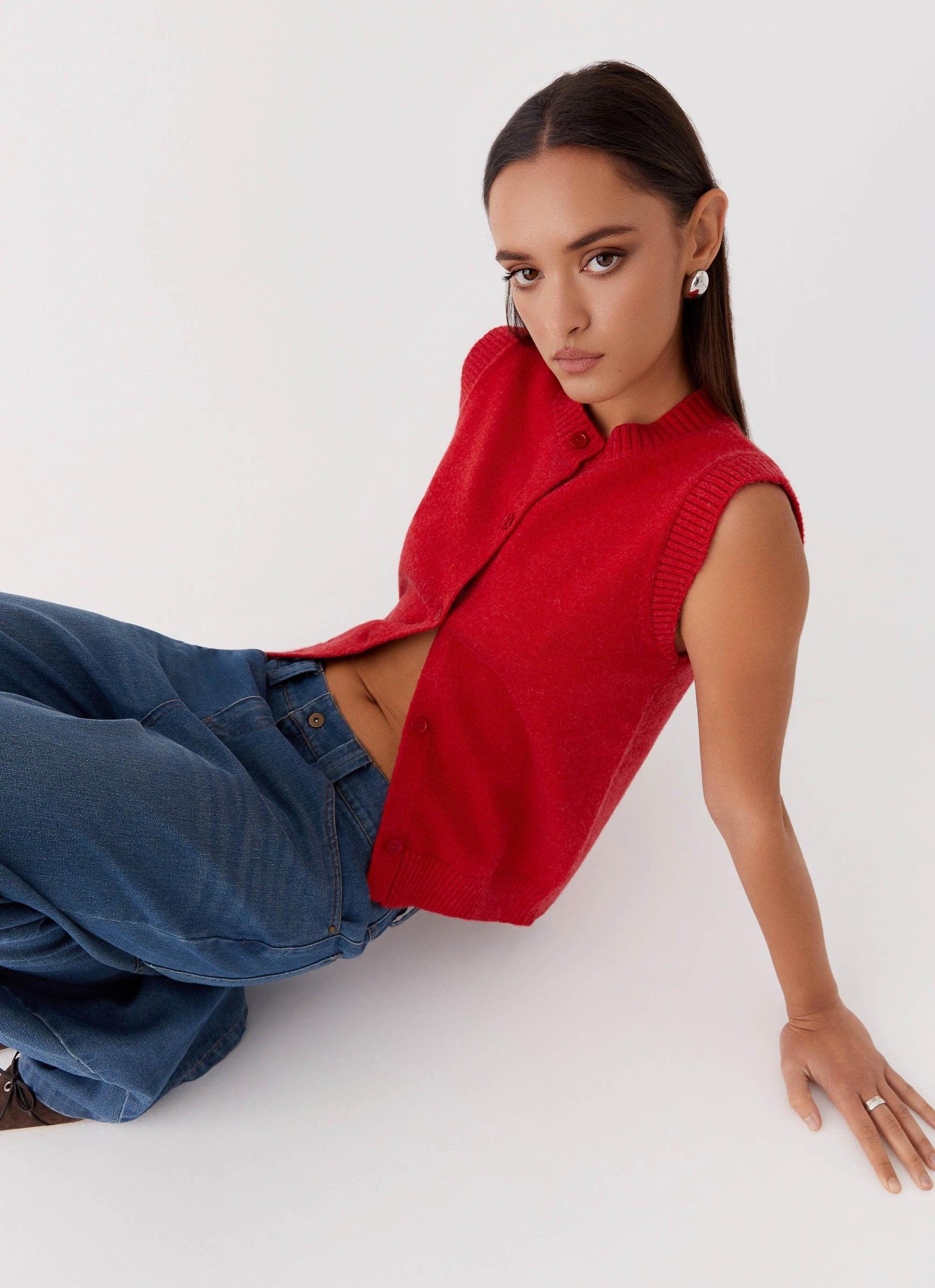 Hanson Knit Vest Top - Red Product Image