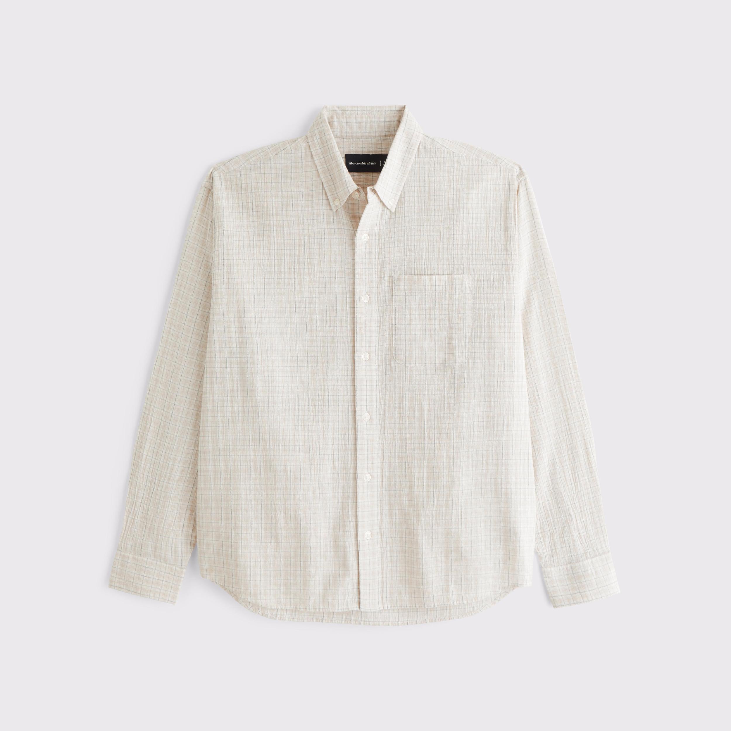 Long-Sleeve Textural Plaid Button-Up Shirt Product Image