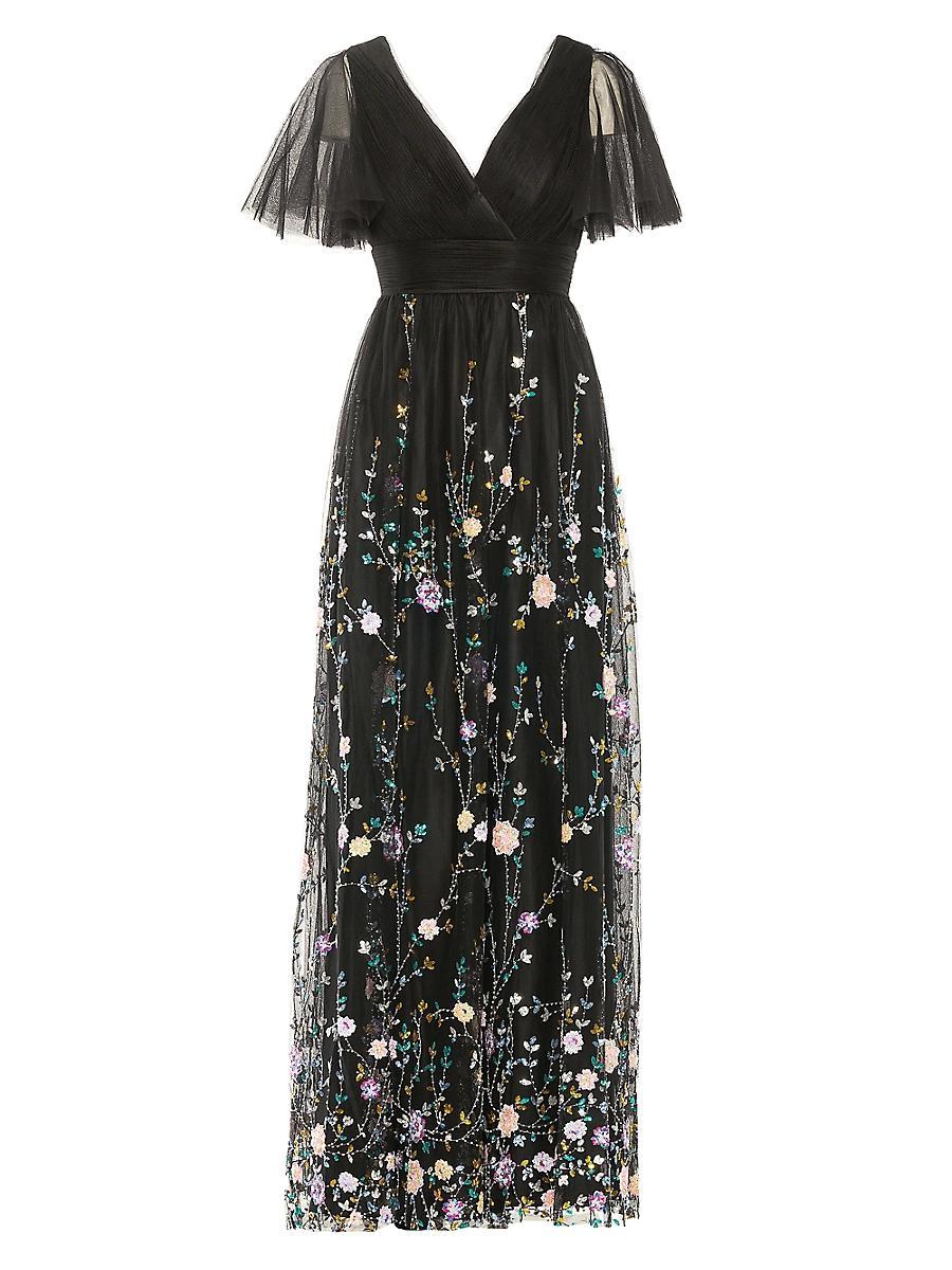 Mac Duggal Floral Embellished Illusion Short Butterfly Sleeve V Product Image