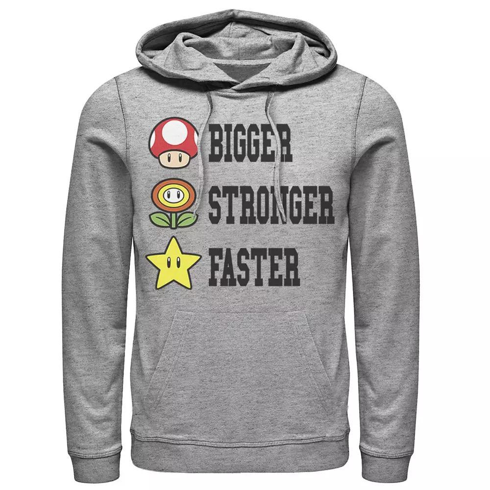 Men's Nintendo Super Mario Bigger Faster Stronger Hoodie, Size: Small, Athletic Grey Product Image