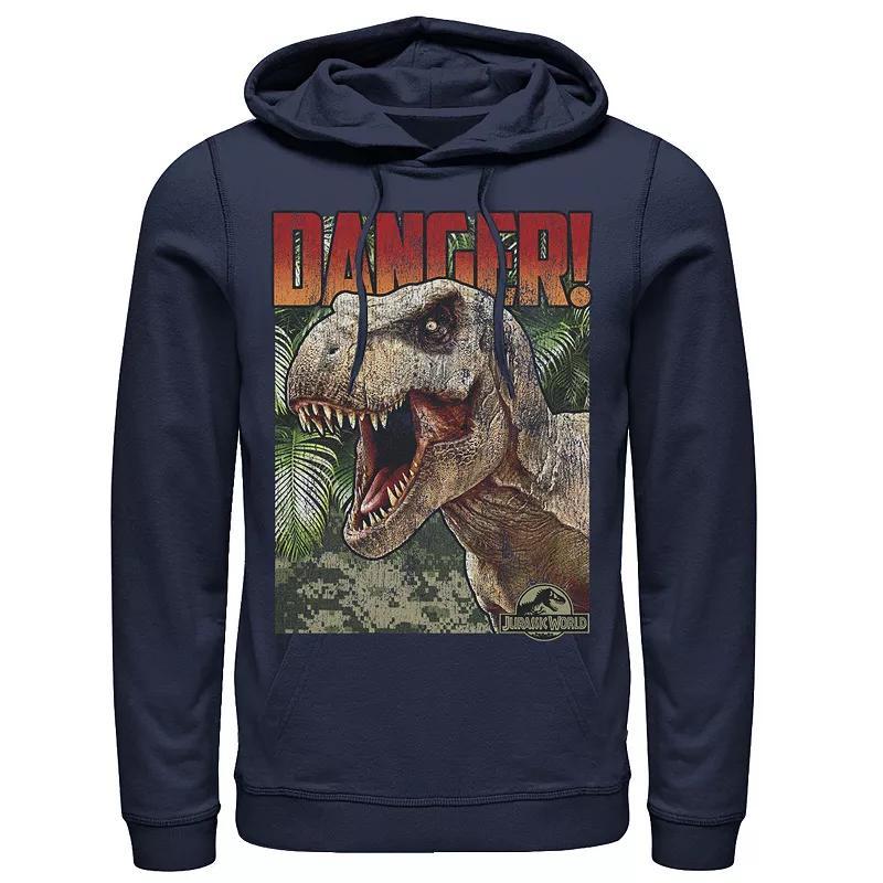 Men's Jurassic World Danger T-Rex Retro Poster Pullover Graphic Hoodie, Size: Large, Blue Product Image